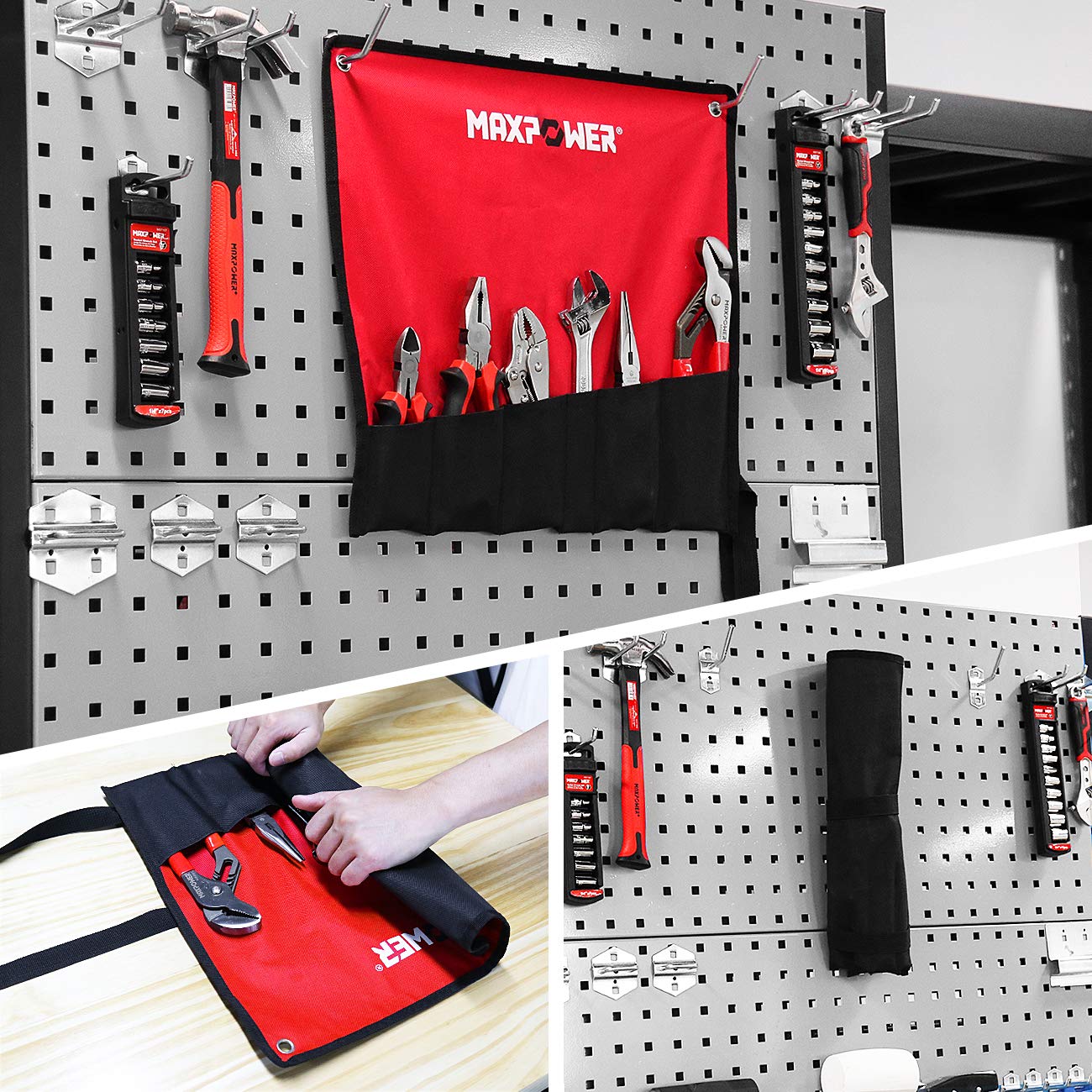 Juego de llaves y alicates MAXPOWER, juego de 6 bolsas de kit. Alicates de bloqueo de 7 ", Alicates de ranura para juntas de 10", Alicates de punta larga de 8 ", Llave ajustable de 8", Alicates de corte diagonal de 6 ", Alicates de liniero de 8"