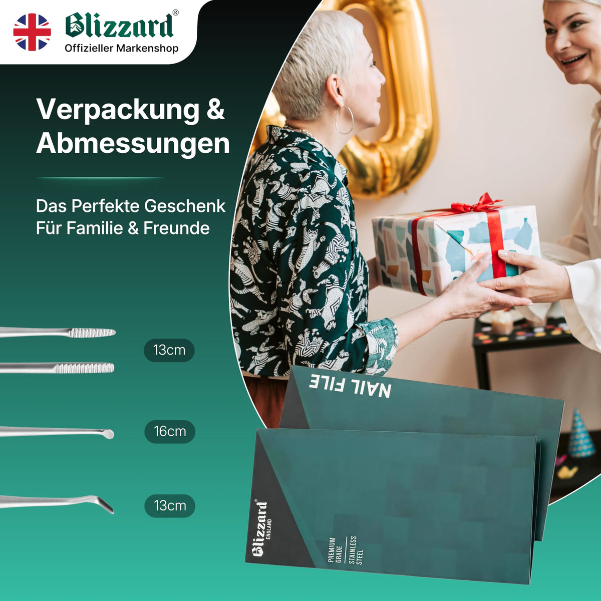 Blizzard Kit Pedicura Profesional 3 Piezas - Herramientas para Uñas Encarnadas y Delicadas - Utensilios de Acero Inoxidable Podología Lima Metálica Sonda Elevador Limpiador Cuidado de Pies Premium