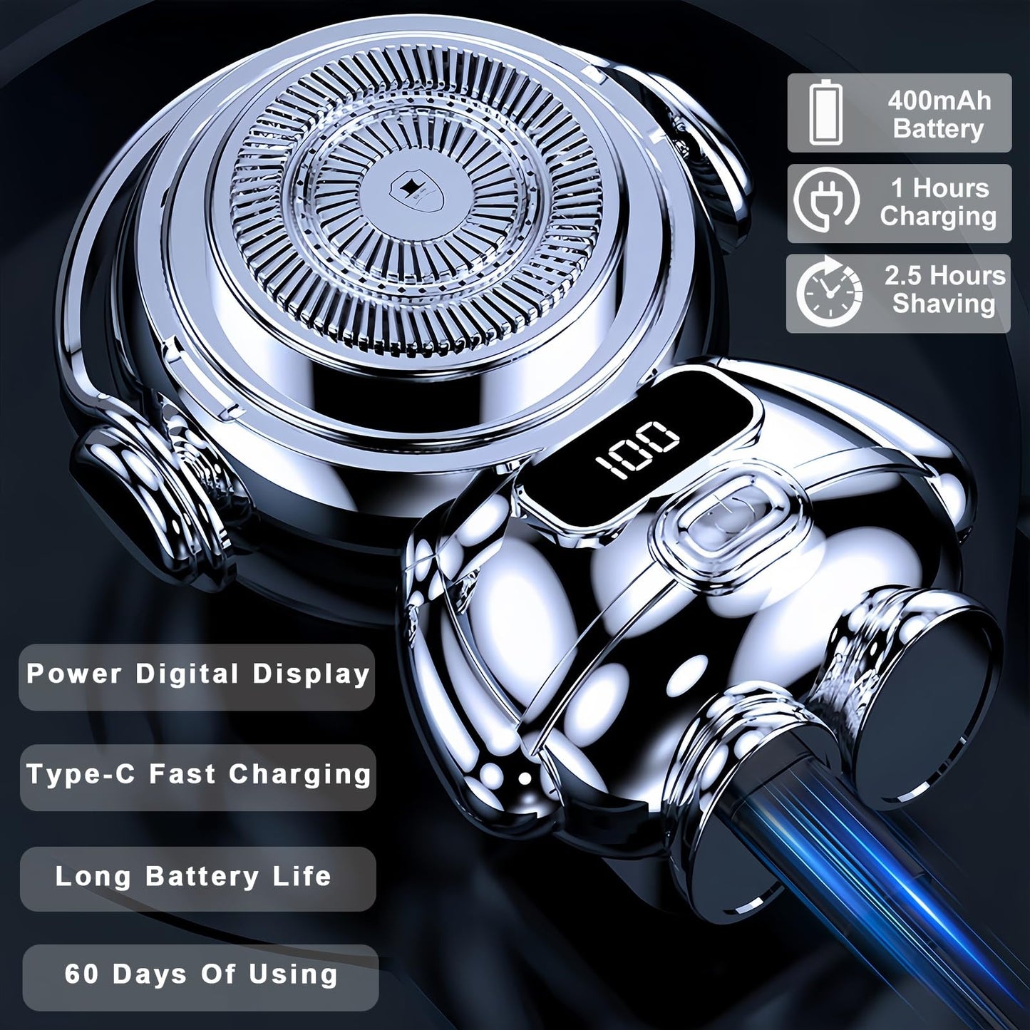 JIMBOBO Mini Shave Afeitadora Eléctrica para Hombre, Astronautas Rasuradoras Eléctricas Giratorias con LED Almacén de Carga, Cuchilla Magnética, Doble Seco y Húmedo Afeitar para Hogar, Coche, Viajes