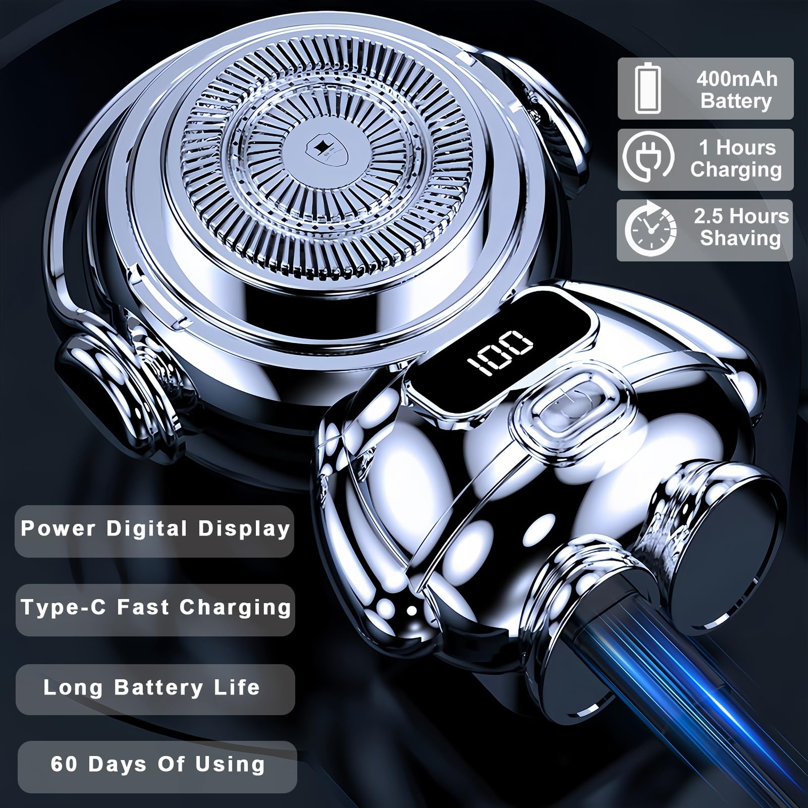 JIMBOBO Mini Shave Afeitadora Eléctrica para Hombre, Astronautas Rasuradoras Eléctricas Giratorias con LED Almacén de Carga, Cuchilla Magnética, Doble Seco y Húmedo Afeitar para Hogar, Coche, Viajes