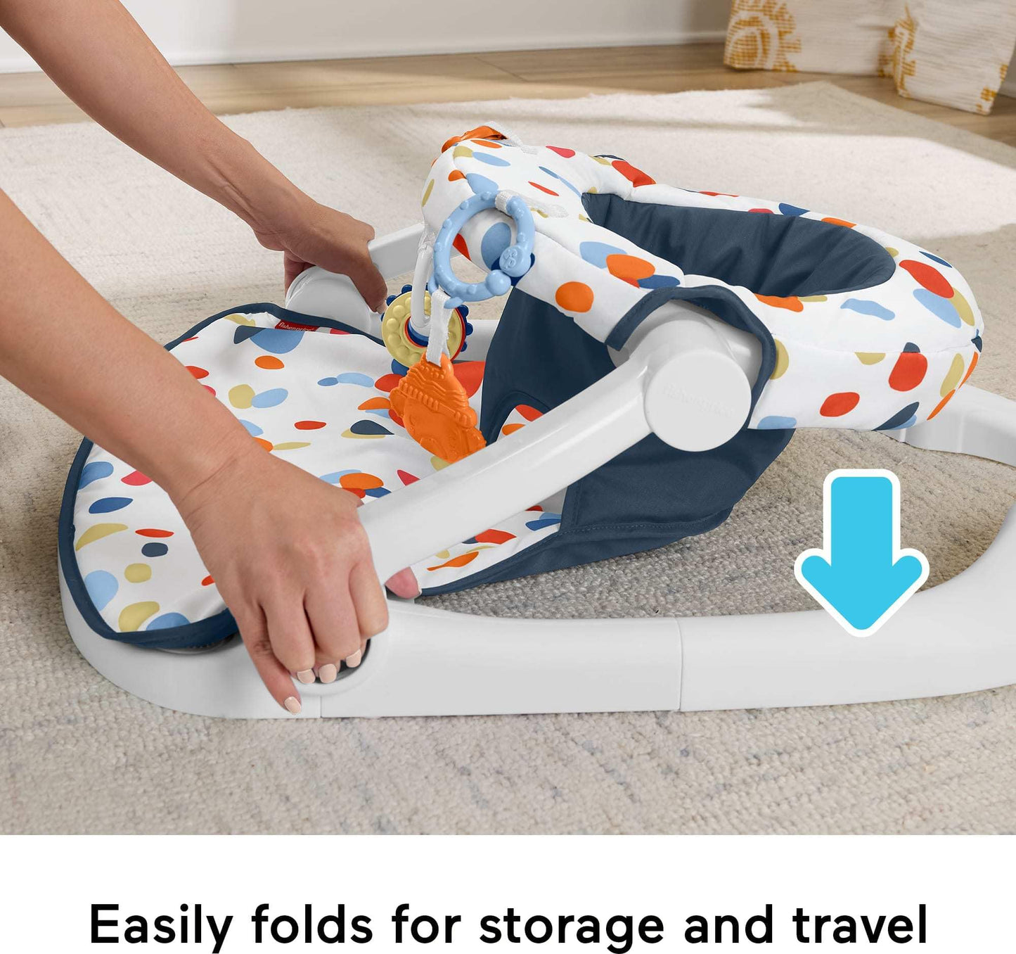 Fisher-Price Silla portátil para bebé, Asiento de Suelo Darling Dots Sit-Me-Up con mordedor y sonajero sin BPA. Juguetes de Desarrollo para recién Nacidos.