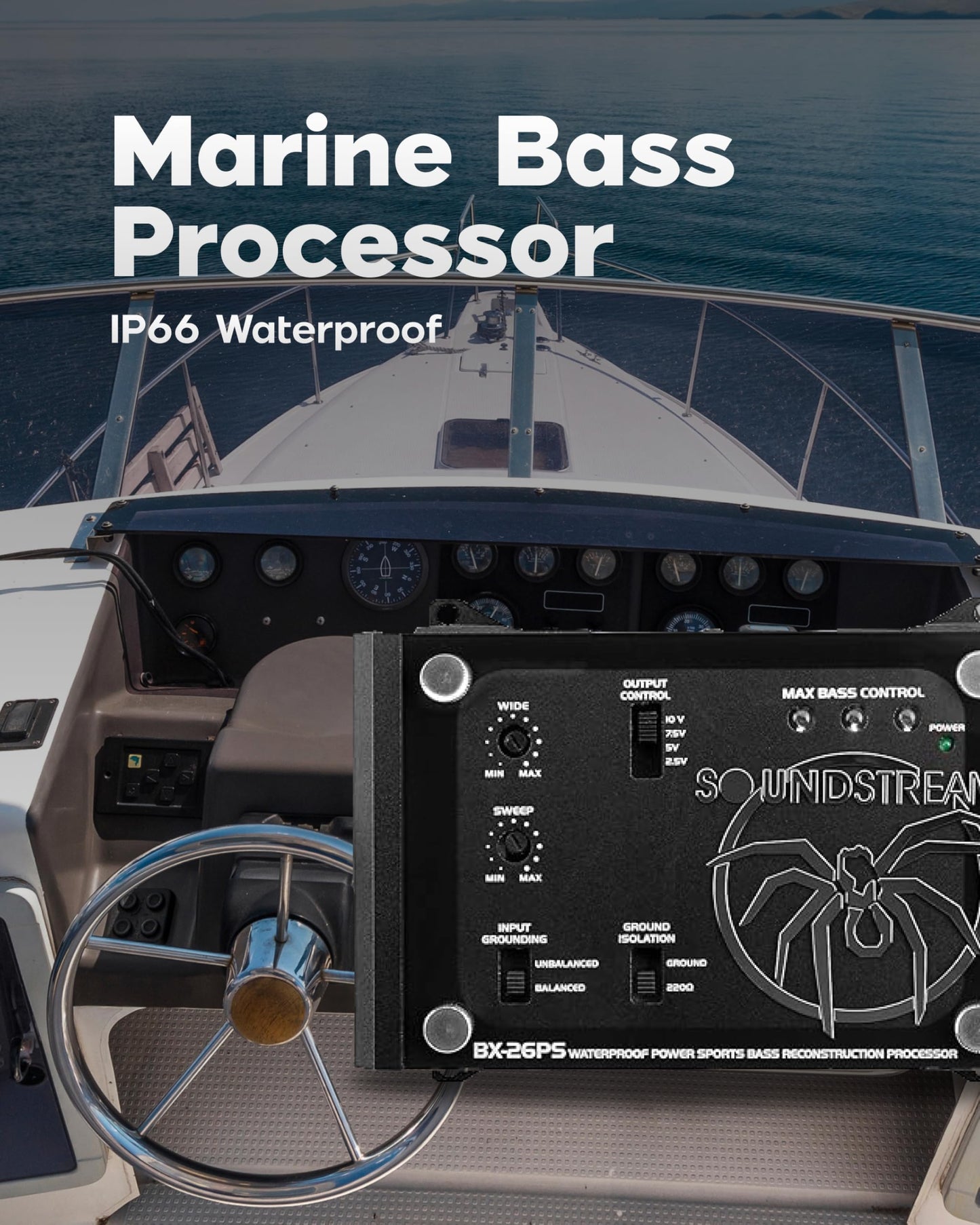 Soundstream BX-26PS IP66 - Procesador de bajo impermeable, máquina de bajo digital para coches, ATV, UTV, marina y motocicletas