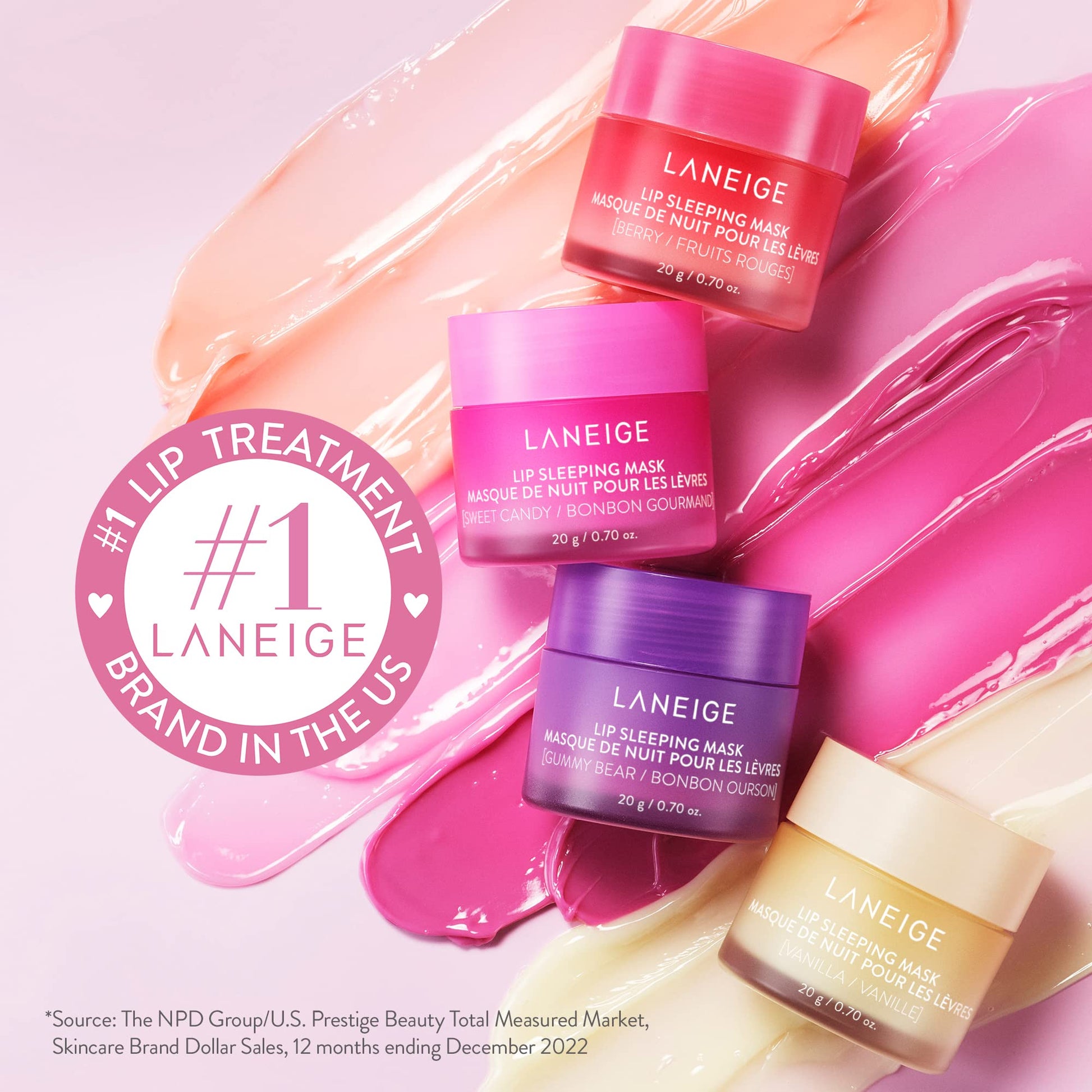 Laneige. Lip Glowy Balm Baya bálsamo + Laneige. Lip Sleeping Mask Baya mascarilla noche tratamiento labial hidratación intensa