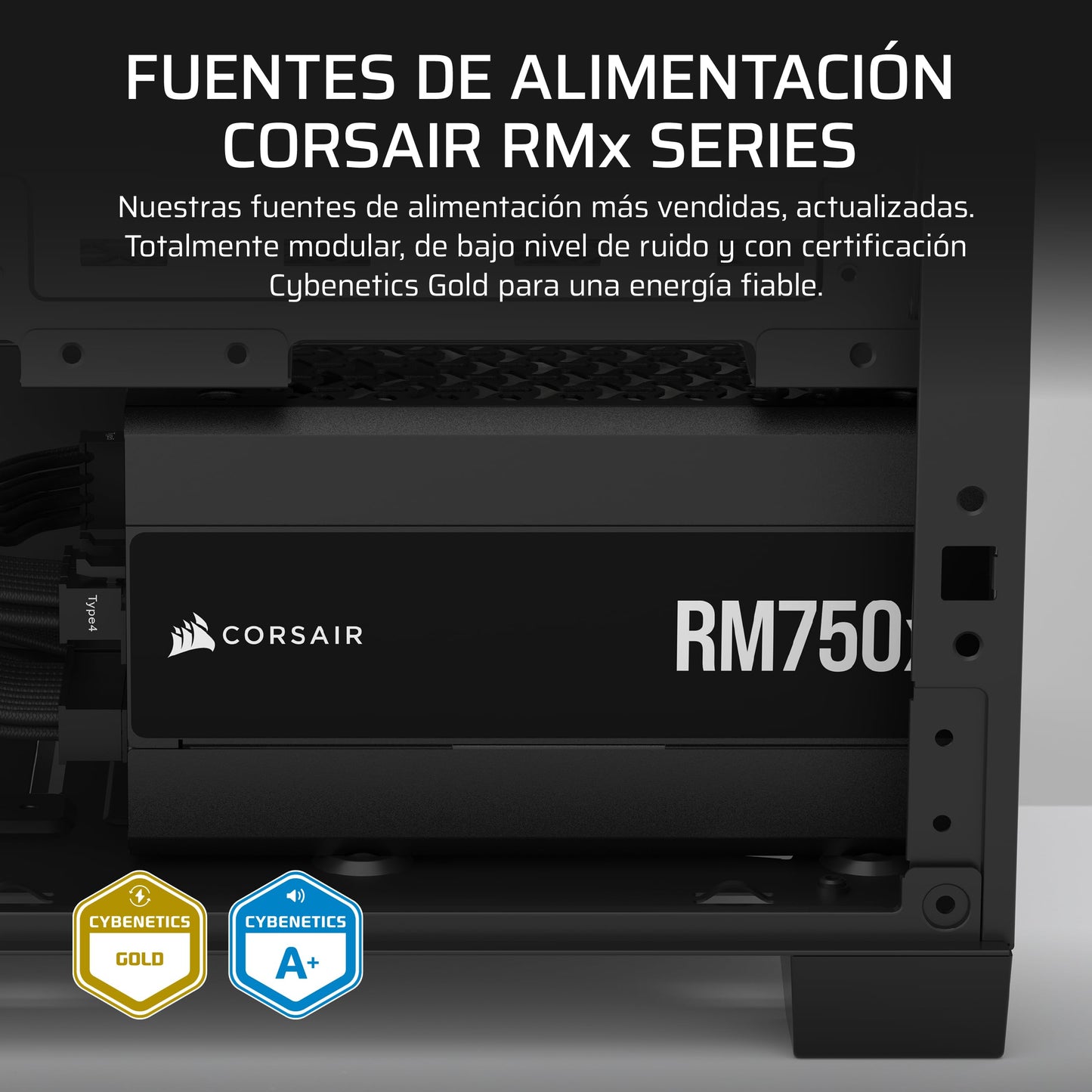 Corsair RM750x Fuente de Alimentación ATX Totalmente Modular de Bajo Ruido – Compatible con ATX 3.1 – Compatible con PCIe 5.1 – Eficiencia Cybenetics Gold – Conector 12V–2x6 Nativo – Negro