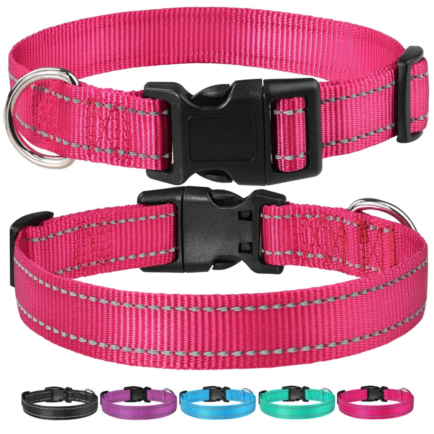 Collar reflectante para perro con hebilla de bloqueo de seguridad, ajustable suave neopreno acolchado transpirable de nailon para perros pequeños, medianos y grandes, rosa S
