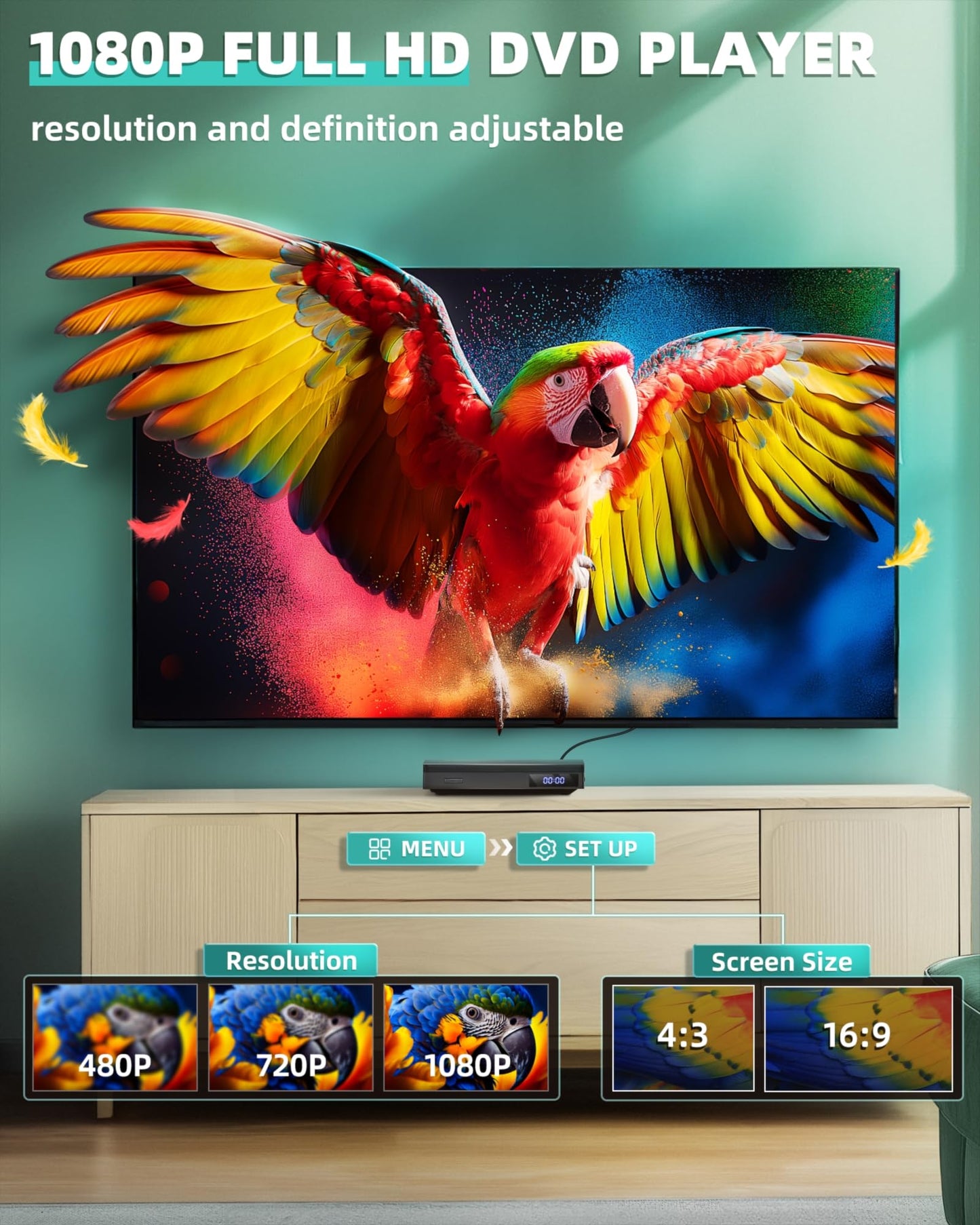 Mini Reproductor de DVD SHIWAKOTO Negro Compacto 1080P HDMI con Soporte USB y AUX para TV