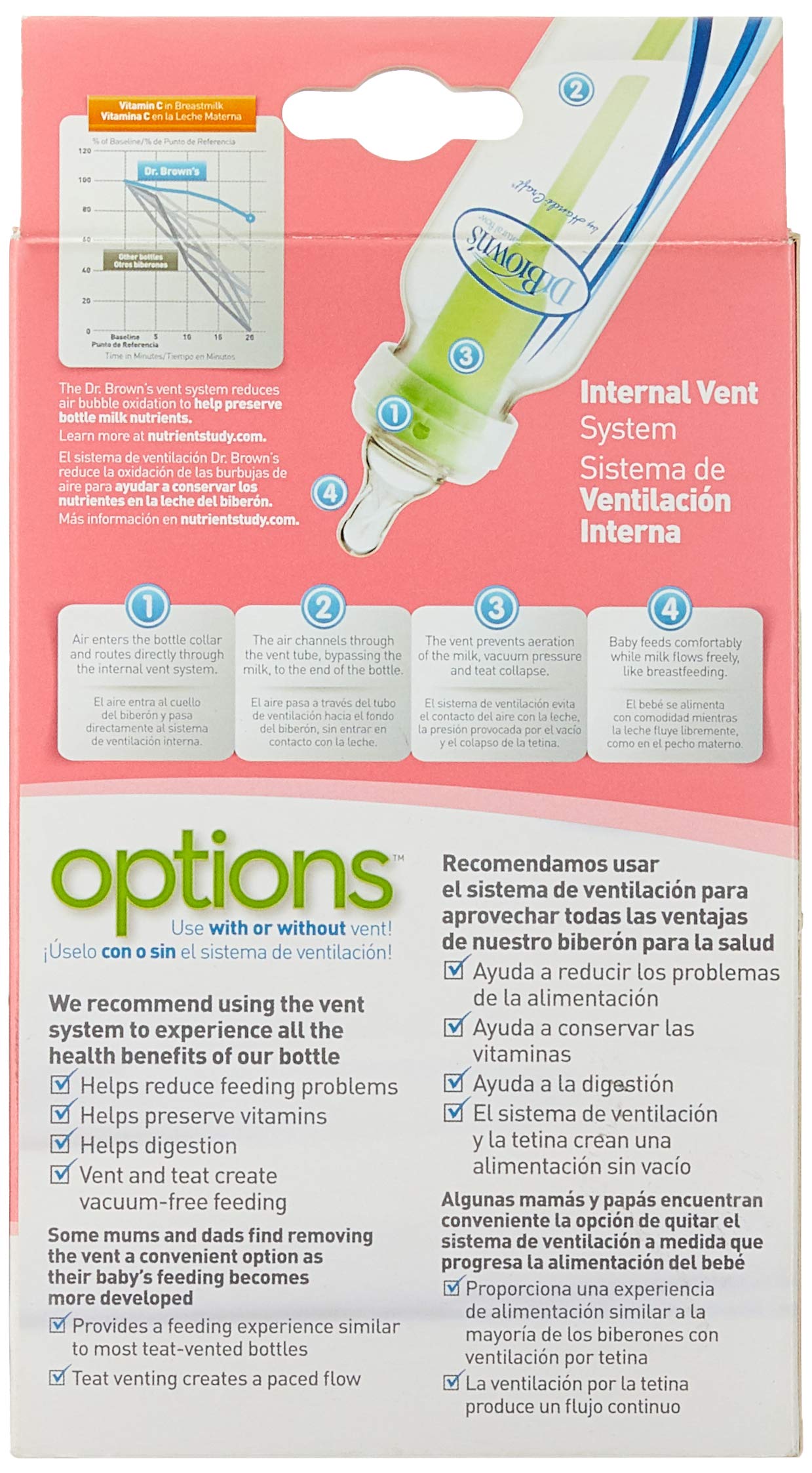Biberón Estándar Dr. Brown's Rosa Options+ 4 oz.