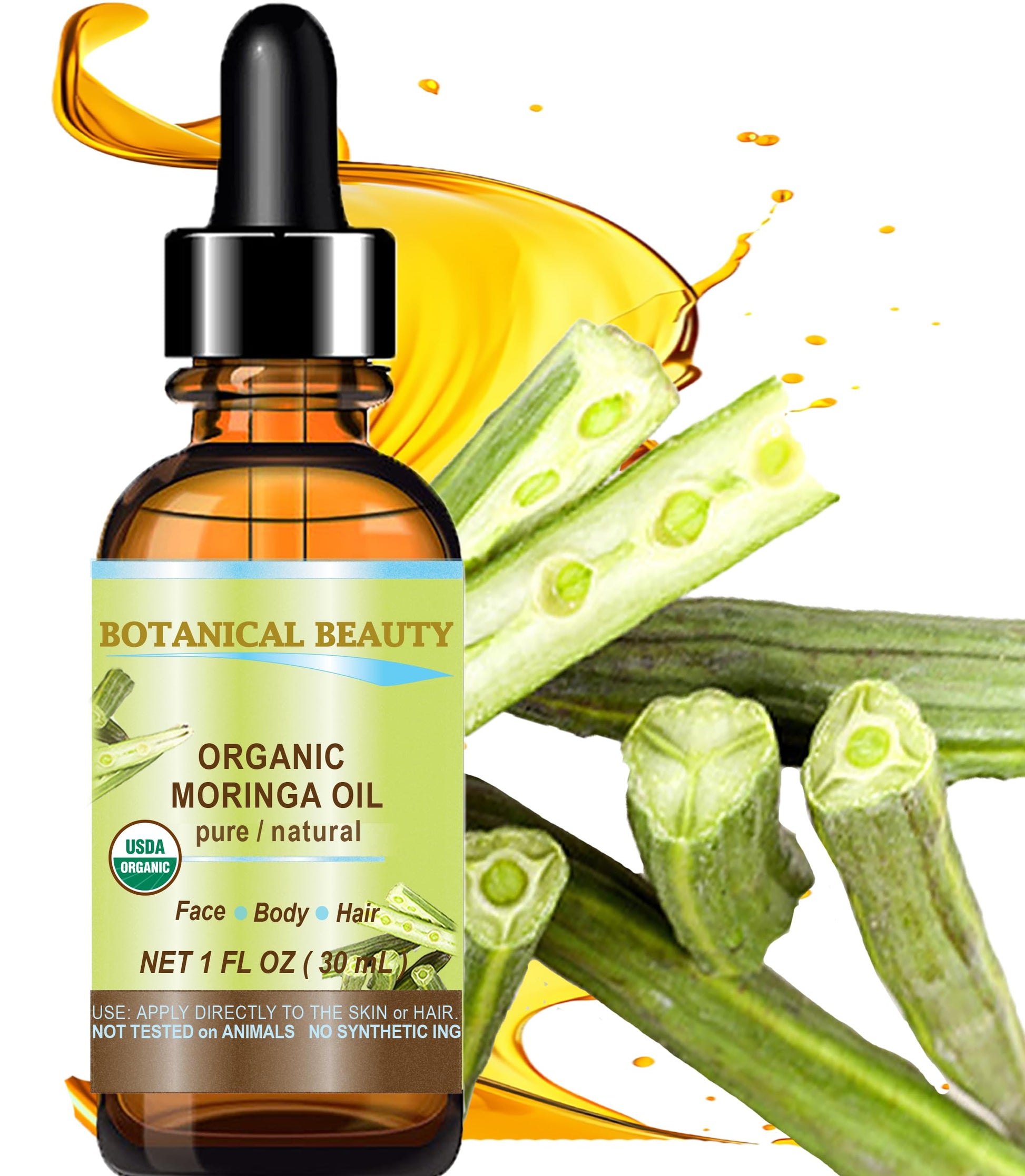 MORINGA OIL CERTIFIED ORGANIC. 100% Pure / Natural / Undiluted. 1 Fl.oz.- 30 ml. For Skin, Hair, Lip and Nail Care. by Botanical Beauty