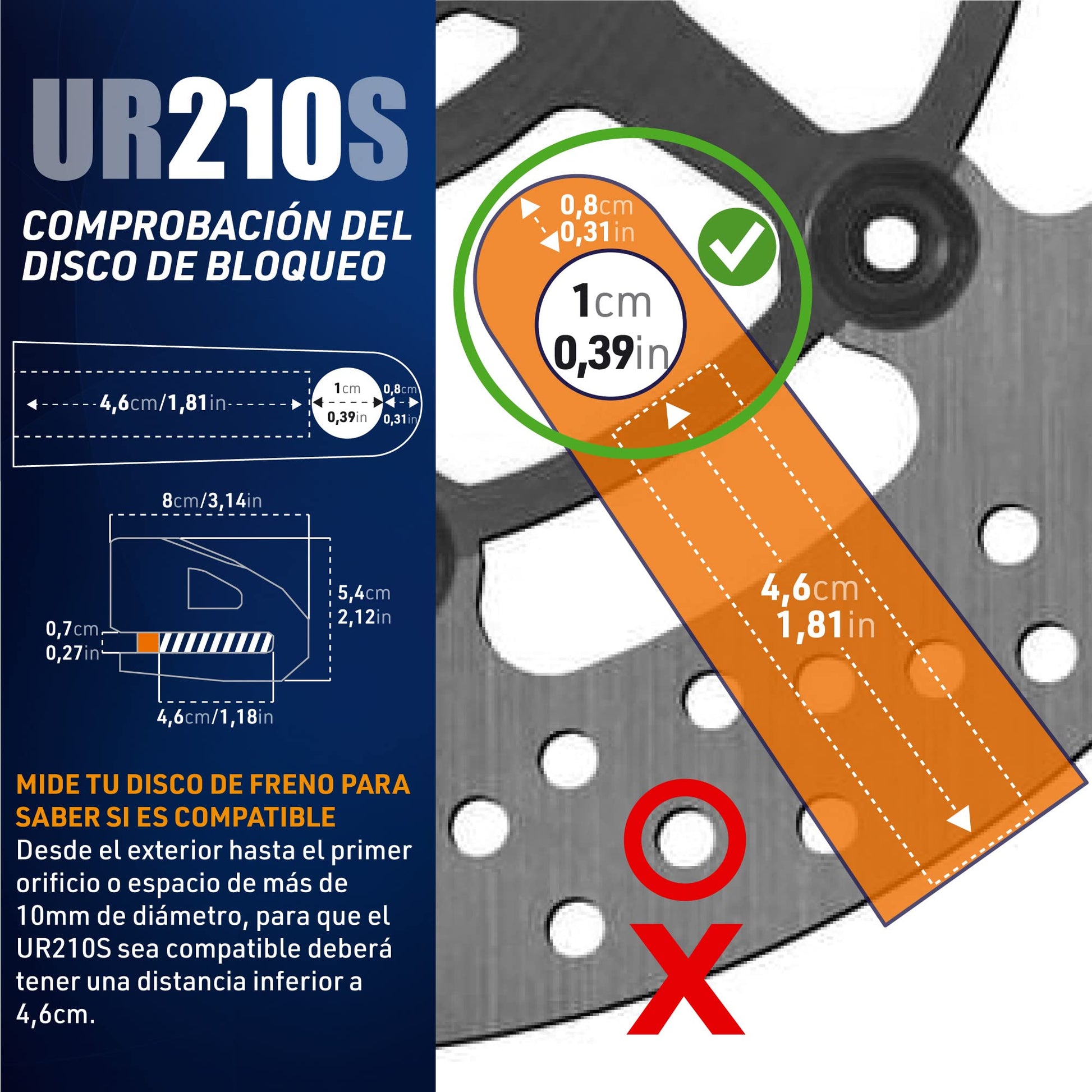 Candado de Disco Urban UR210S Gris con Alta Seguridad SRA y Doble Cierre para Moto