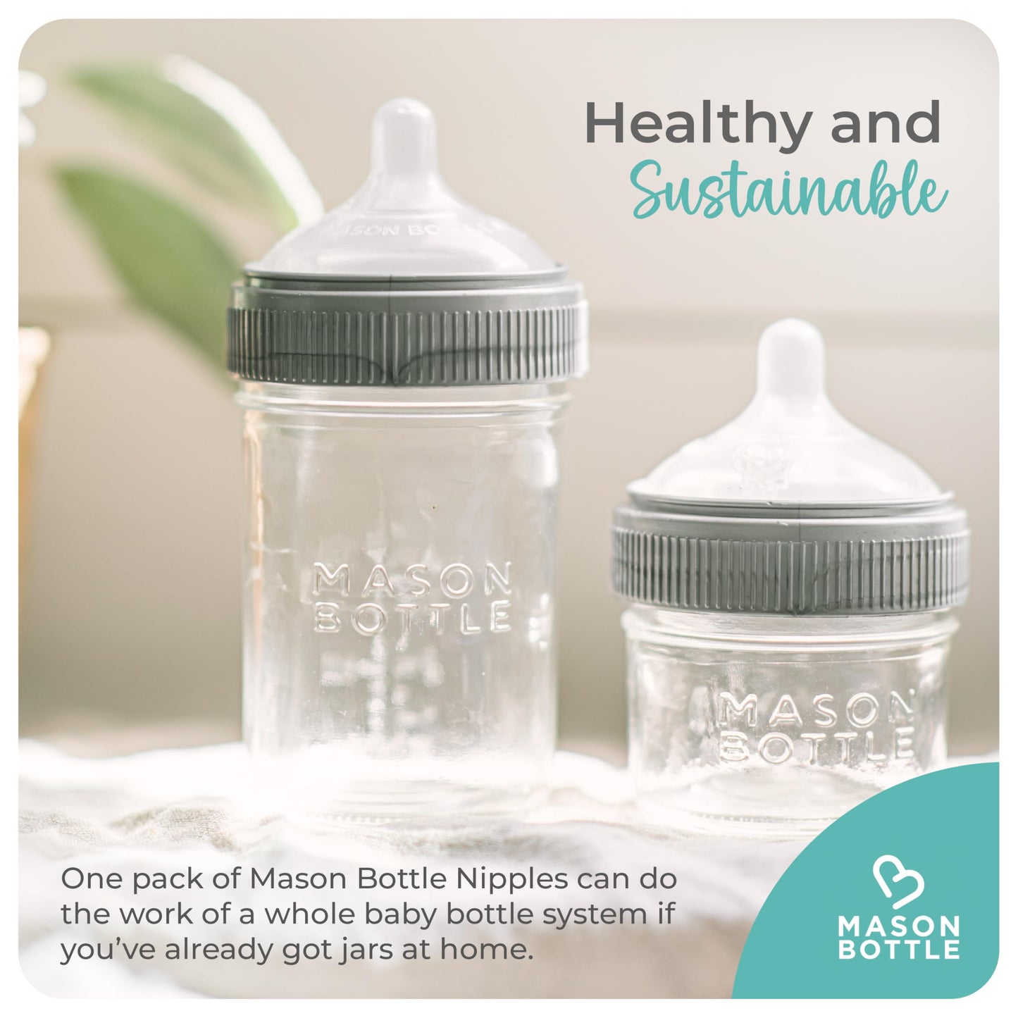Mason Bottle - Pezones flexibles de flujo (más de 6 meses), pezones de biberón de silicona, se adapta a cualquier tarro de boca regular, forma natural ancha, sin BPA, no tóxico, fabricado en Estados