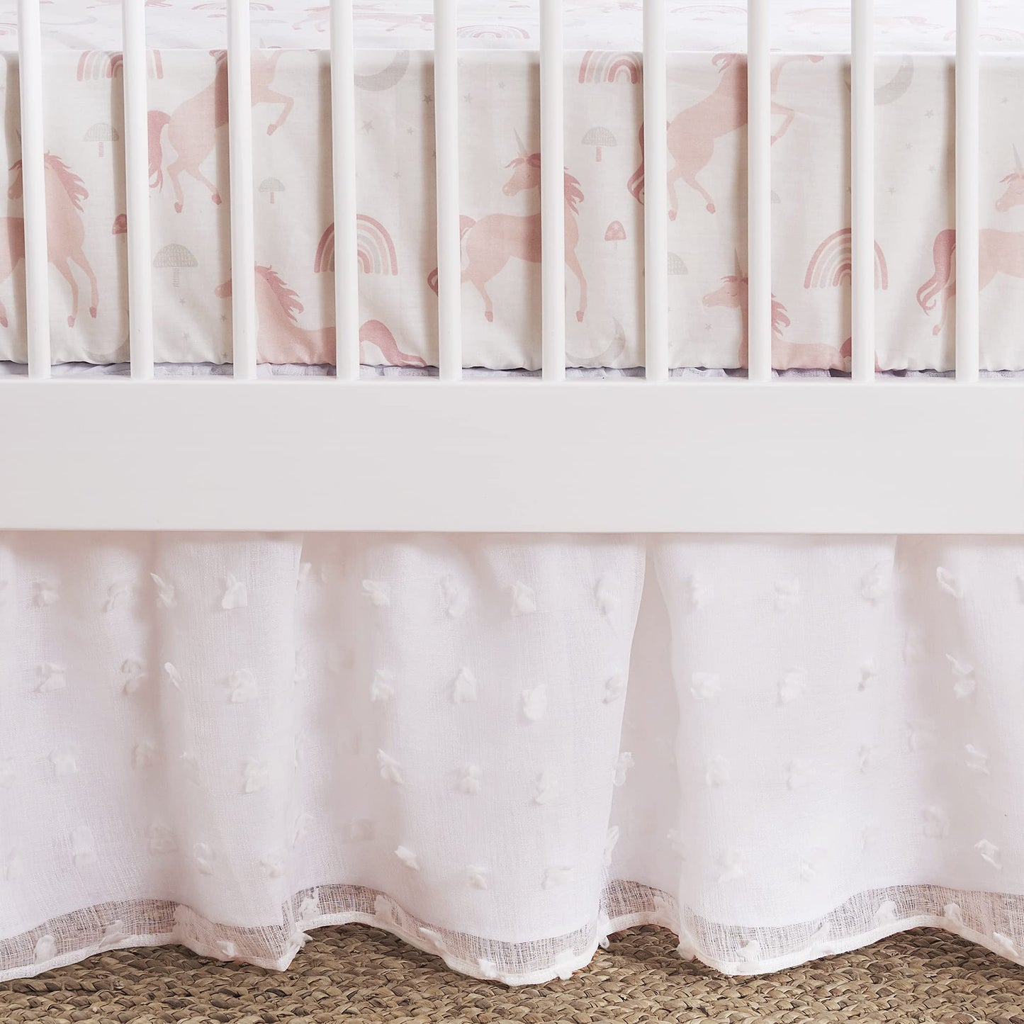 Levtex Baby - Colette Crib Bed Set - Baby Nursery Set - Grey Pink White - Unicorn - 5 Piece Set Includes Quilt, Two Fitted Sheets, Wall Decal & Skirt/Dust Ruffle