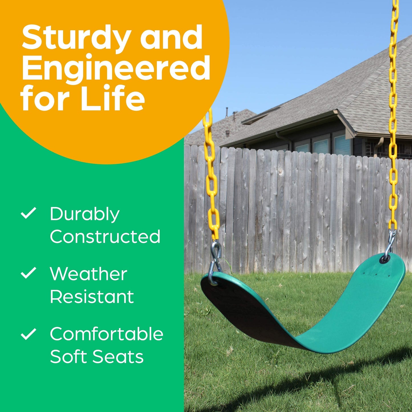 Juego de Columpios Jungle Gym Kingdom Verde Kits de Repuesto de Asiento oscilante con Cadenas Resistentes para niños