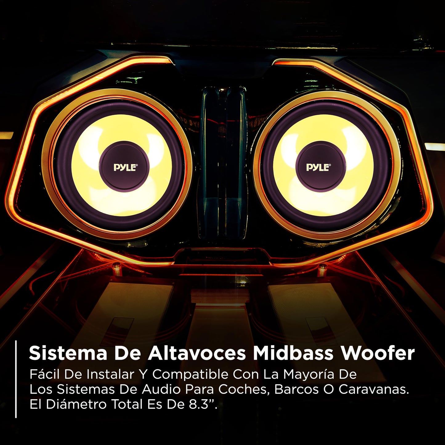 Pyle Bocina para Carro Midbass Pro de 8 Pulgadas, 400 Watts, 4 Ohms, Componentes de Medios Bajos, Bocinas de Sonido de Audio para Estéreo de Auto con Imán de 40 Onzas