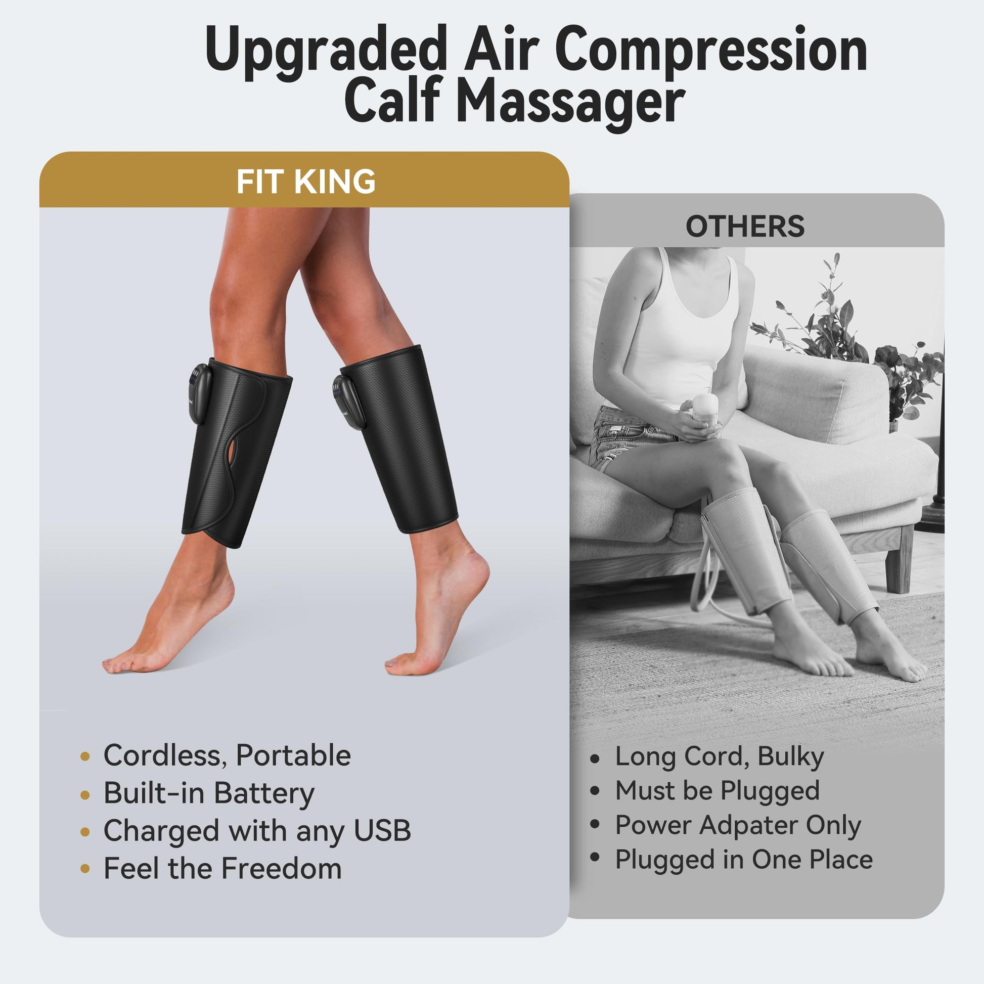 Masajeador de Piernas FIT KING Inalámbrico Portátil para Circulación y Recuperación Rápida con Compresión de Aire y 3 Modos de Intensidad