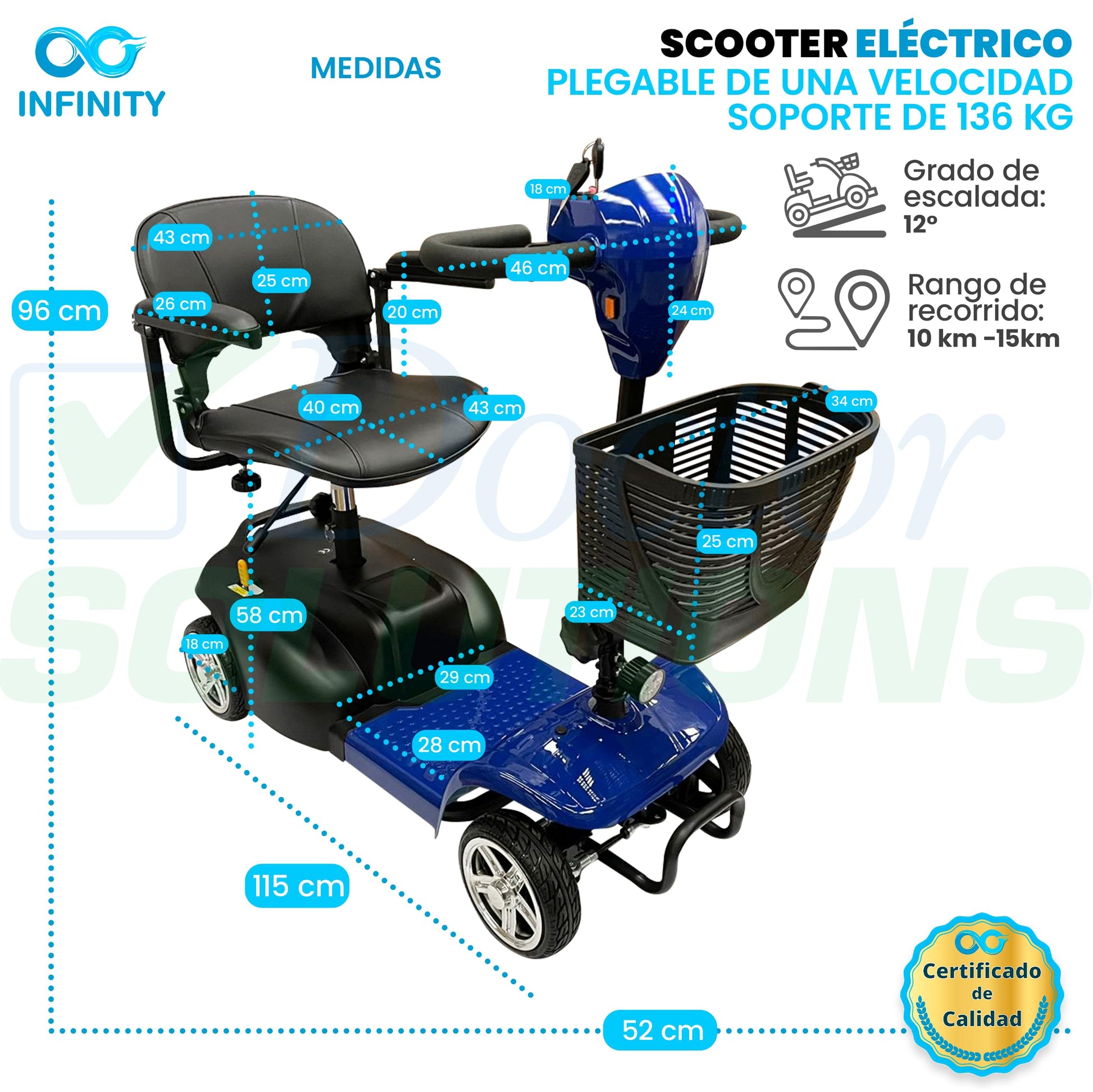 INFINITY | Silla Ruedas Eléctrica Plegable y Recargable Scooter para Adulto Discapacitado, con Batería de Larga Duración (AZUL)