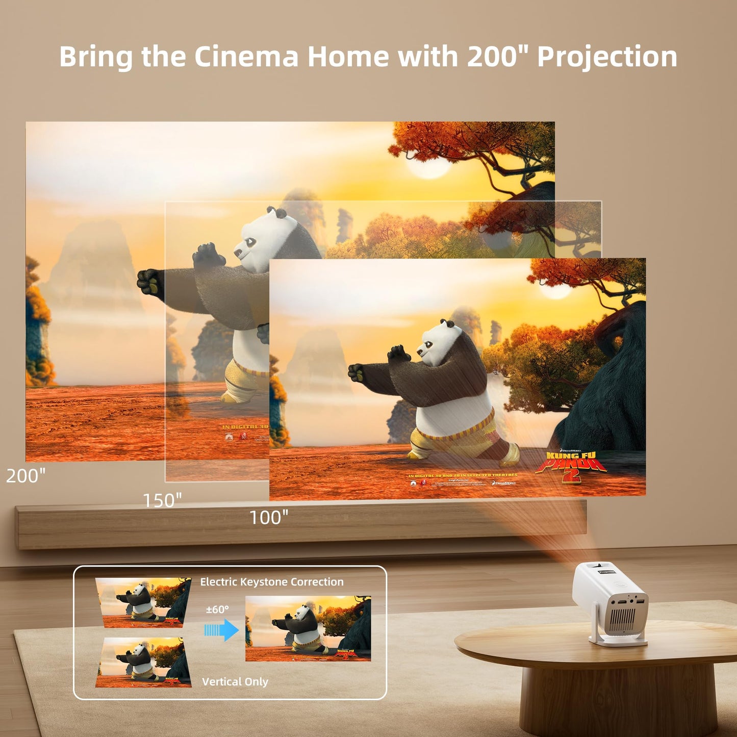 Sainyer Mini Proyector Portátil 4K y Full HD 1080P, Proyector de Rotación de 270°, Compatible con Smartphone, TV Stick, PS4, HDMI, USB (Sin WiFi o Bluetooth), Color Marfil