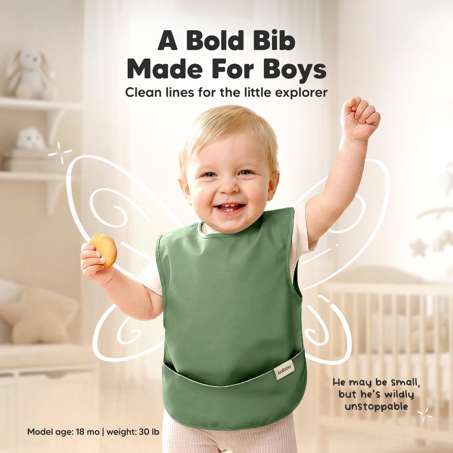 KeaBabies - Baberos impermeables para bebé niña, niño, paquete de 2 baberos ligeros y grandes para comer, colector de alimentos portátil, esenciales de alimentación para bebés, de 6 a 12 meses, bata