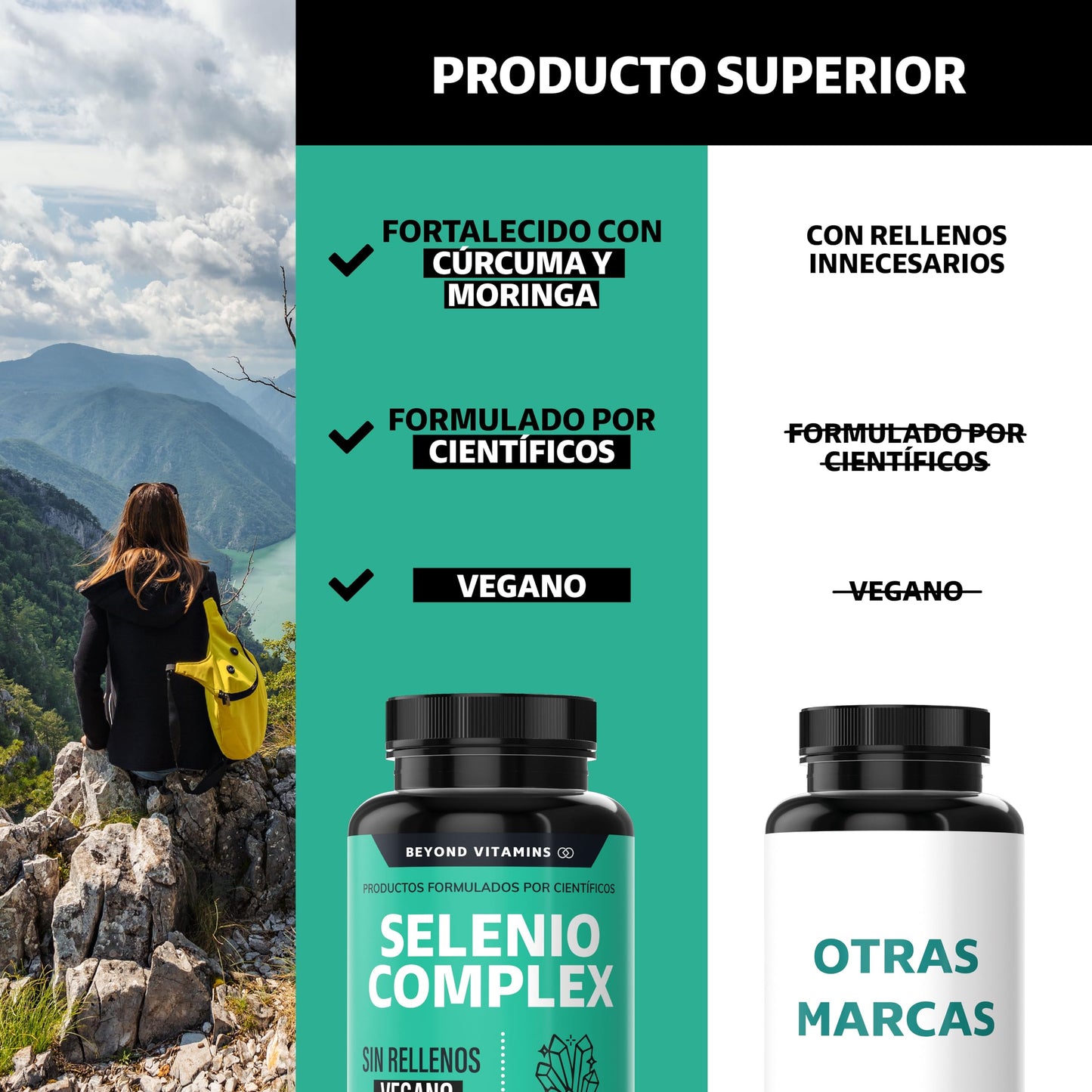 Cápsulas Selenio Seleniometionina Veganas con Vitamina E, Moringa y Raíz de Cúrcuma