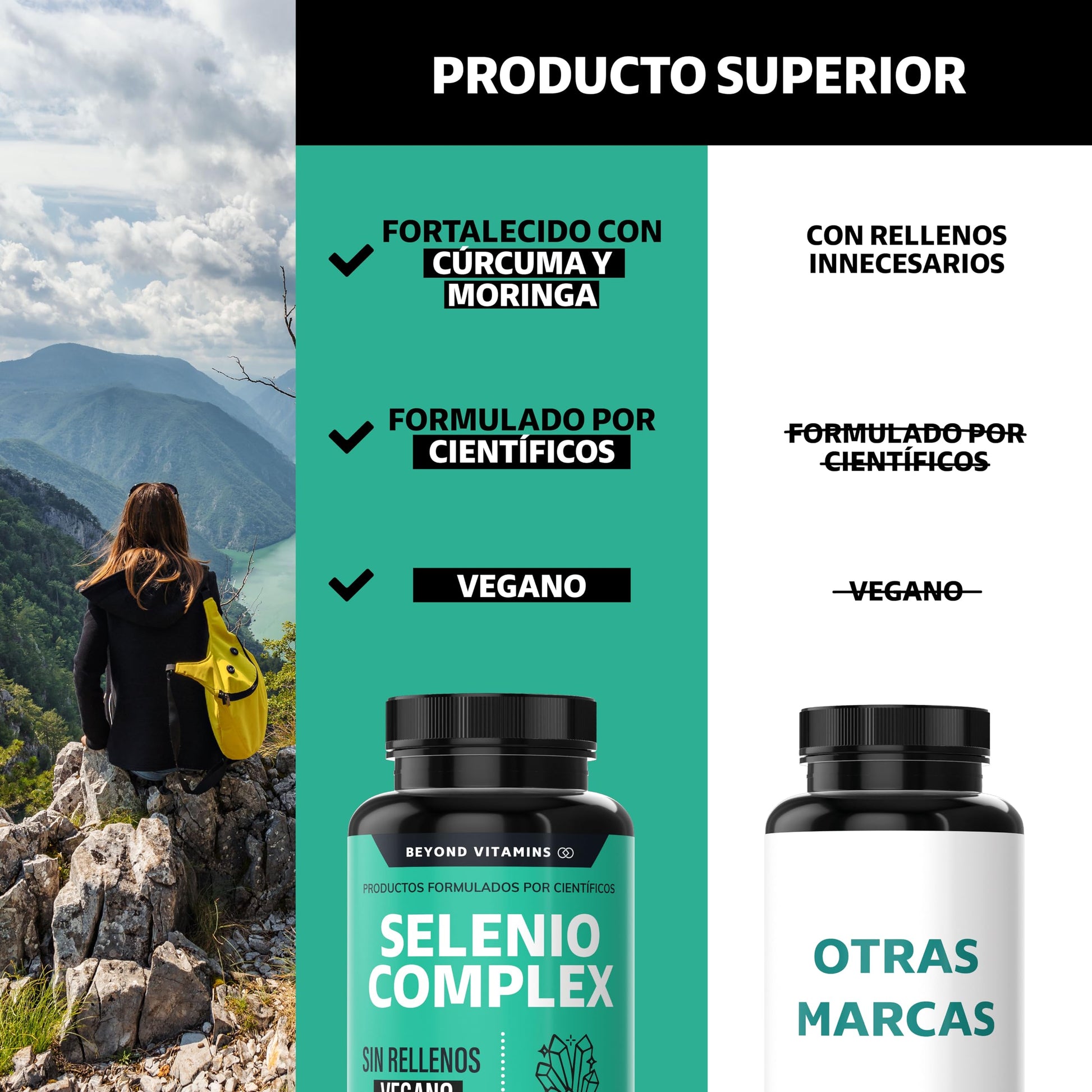 Cápsulas Selenio Seleniometionina Veganas con Vitamina E, Moringa y Raíz de Cúrcuma