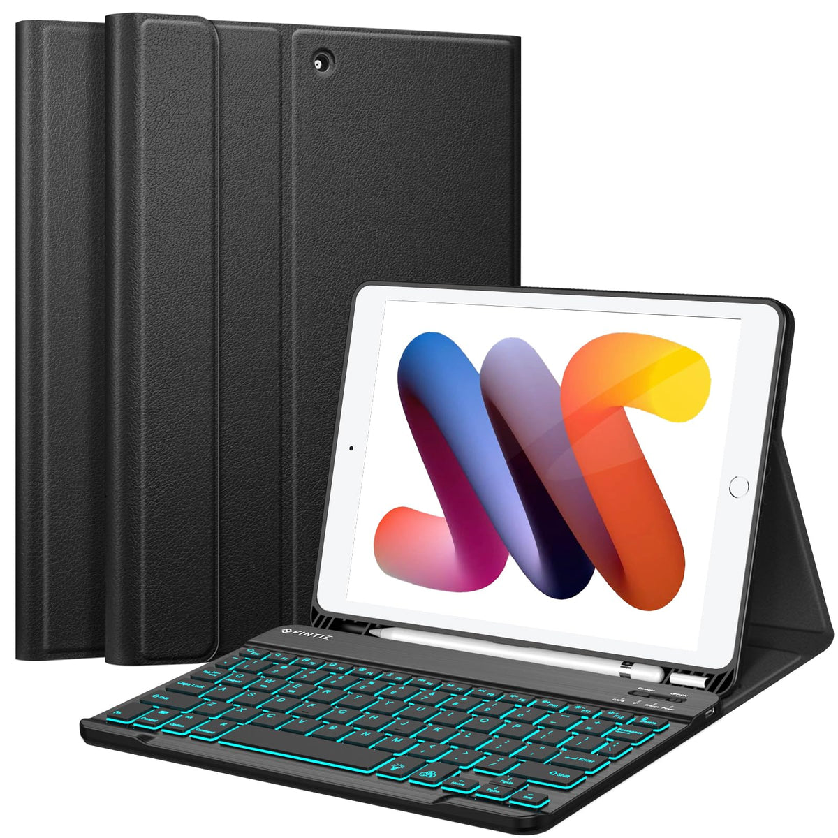 Funda con Teclado Fintie Negro con Carcasa de TPU y Soporte para Pencil para iPad 9.ª, 8.ª y 7.ª Generación