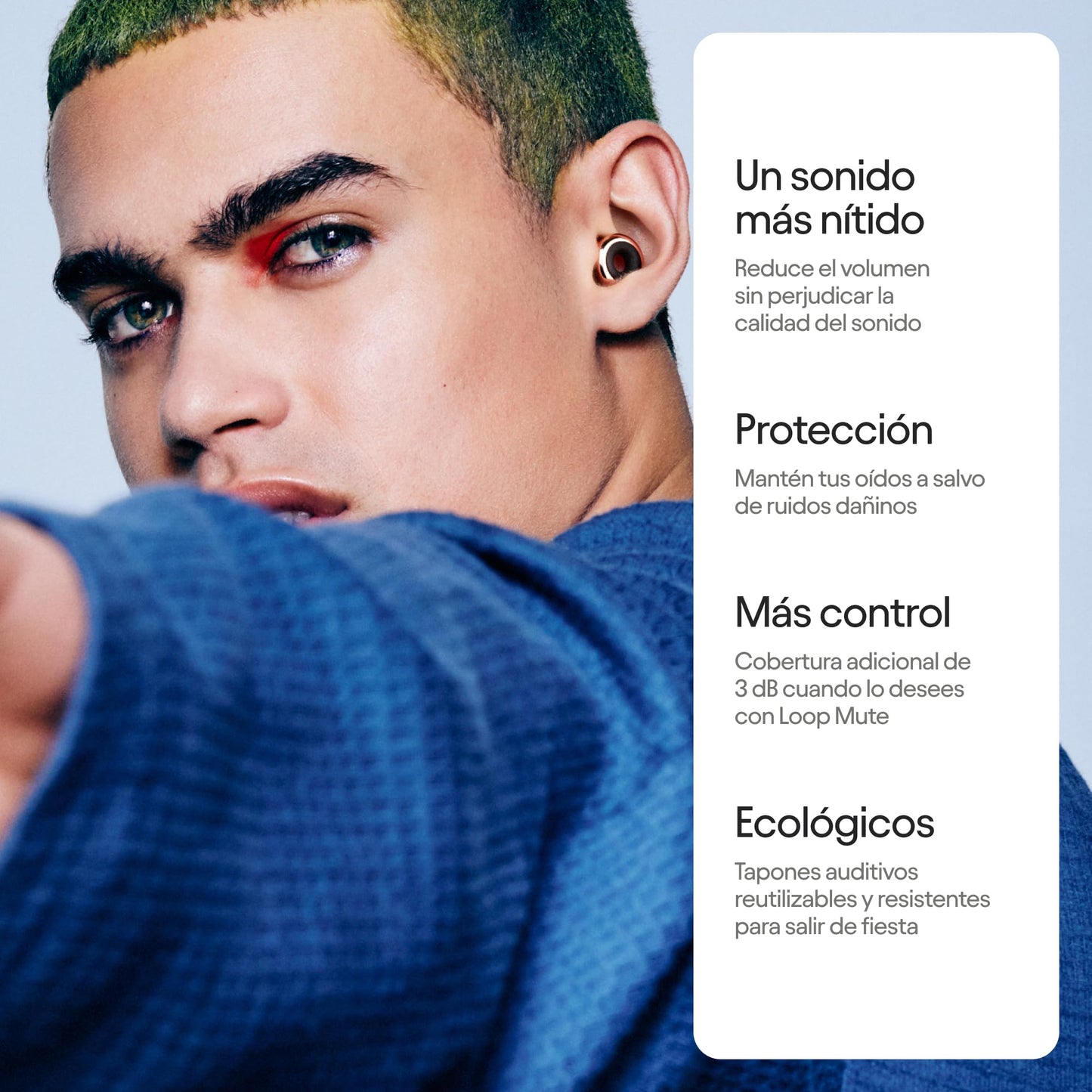 Loop Experience 2 Plus Tapones auditivos – Protección auditiva certificada para conciertos y festivales, eventos en vivo, deportes, DJ y vida nocturna – SNR 17 dB (alta fidelidad) + accesorio Mute