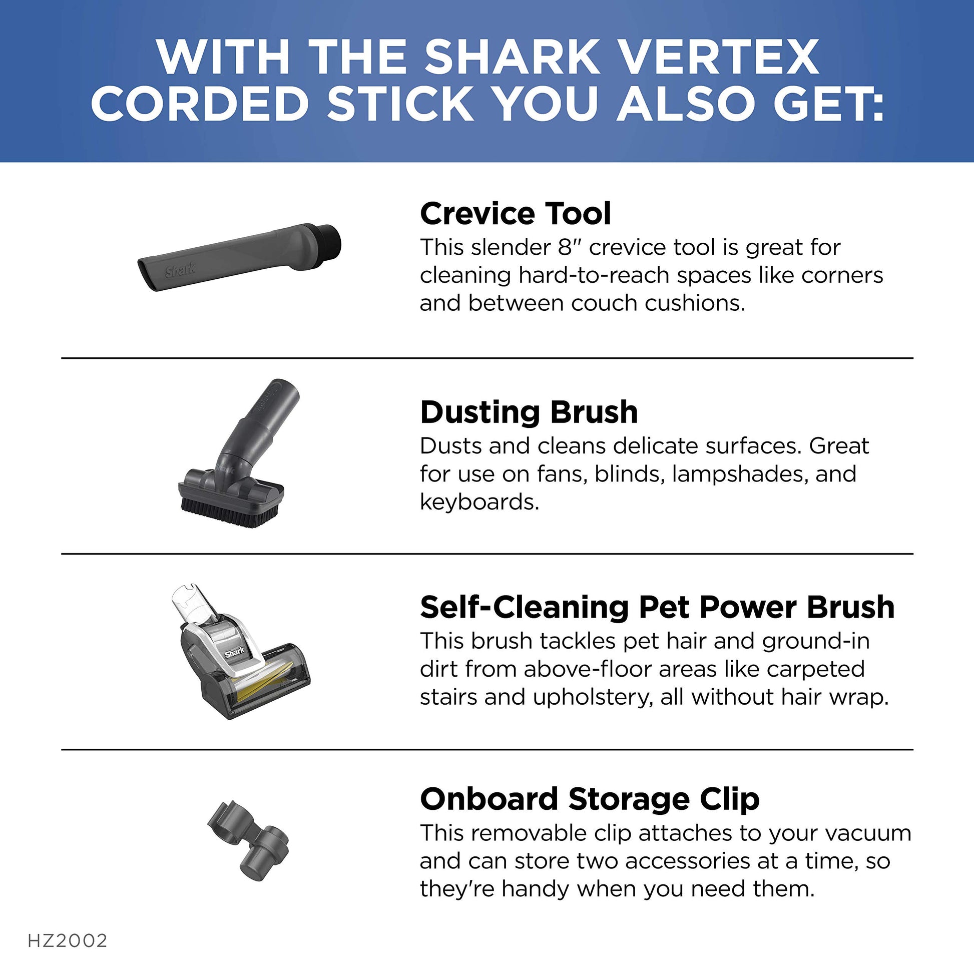 Shark HZ2002 Vertex con cable UltraLight DuoClean PowerFins Stick Vacío con cepillo de limpieza automático extraíble de mano, capacidad de taza de 0,32 cuartos secos, herramienta de hendidura, polvo y cepillo de alimentación para mascotas.