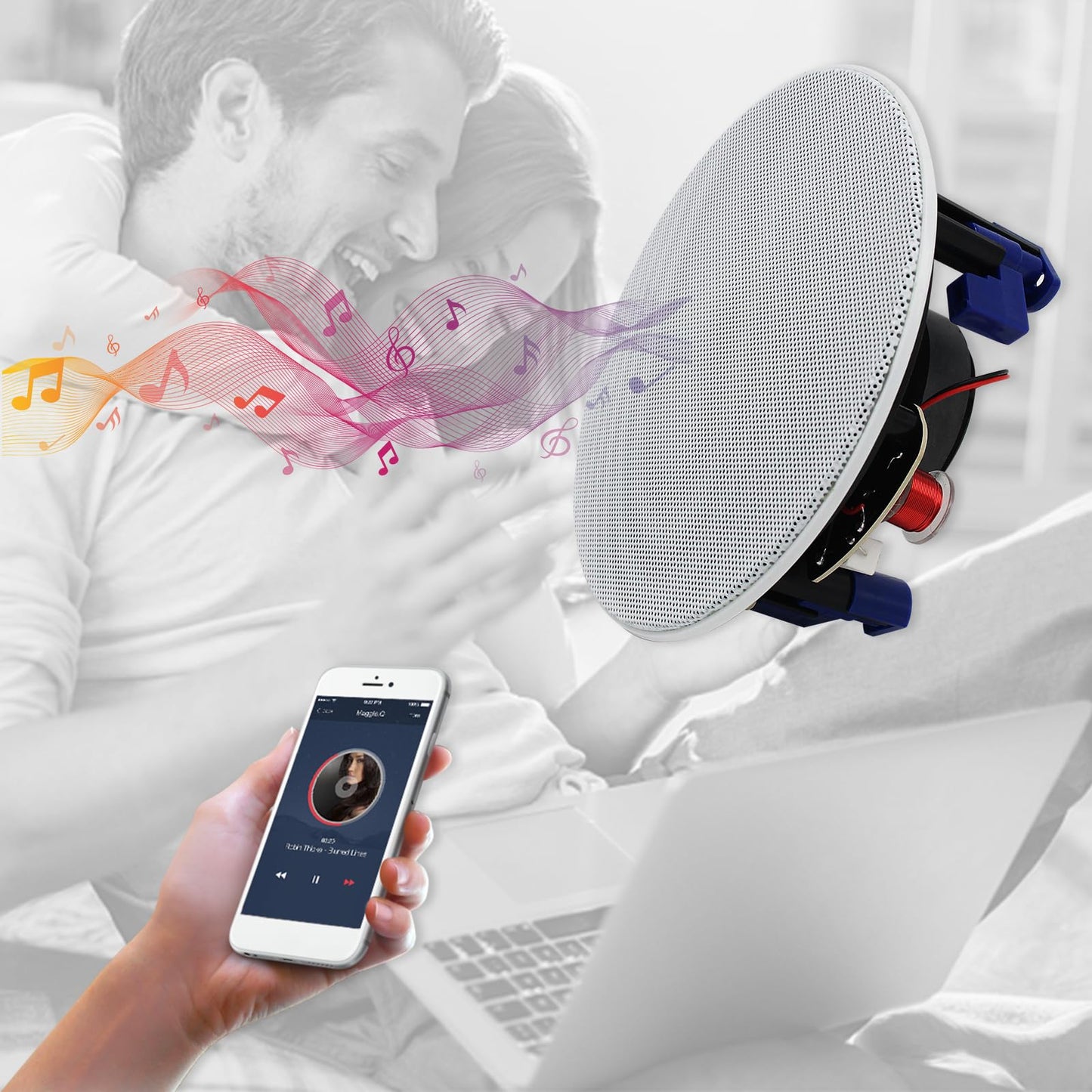 Herdio Altavoces Compatible con Bluetooth de Montaje Empotrado de 4 Pulgadas, Rango Completo de 2 vías en Pared y Techo, perfectos para Colocar en Interiores y Exteriores, porches