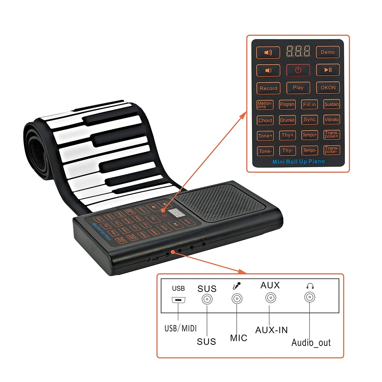 Piano Enrollable Portátil Recargable para Niños 61 Teclas para Práctica