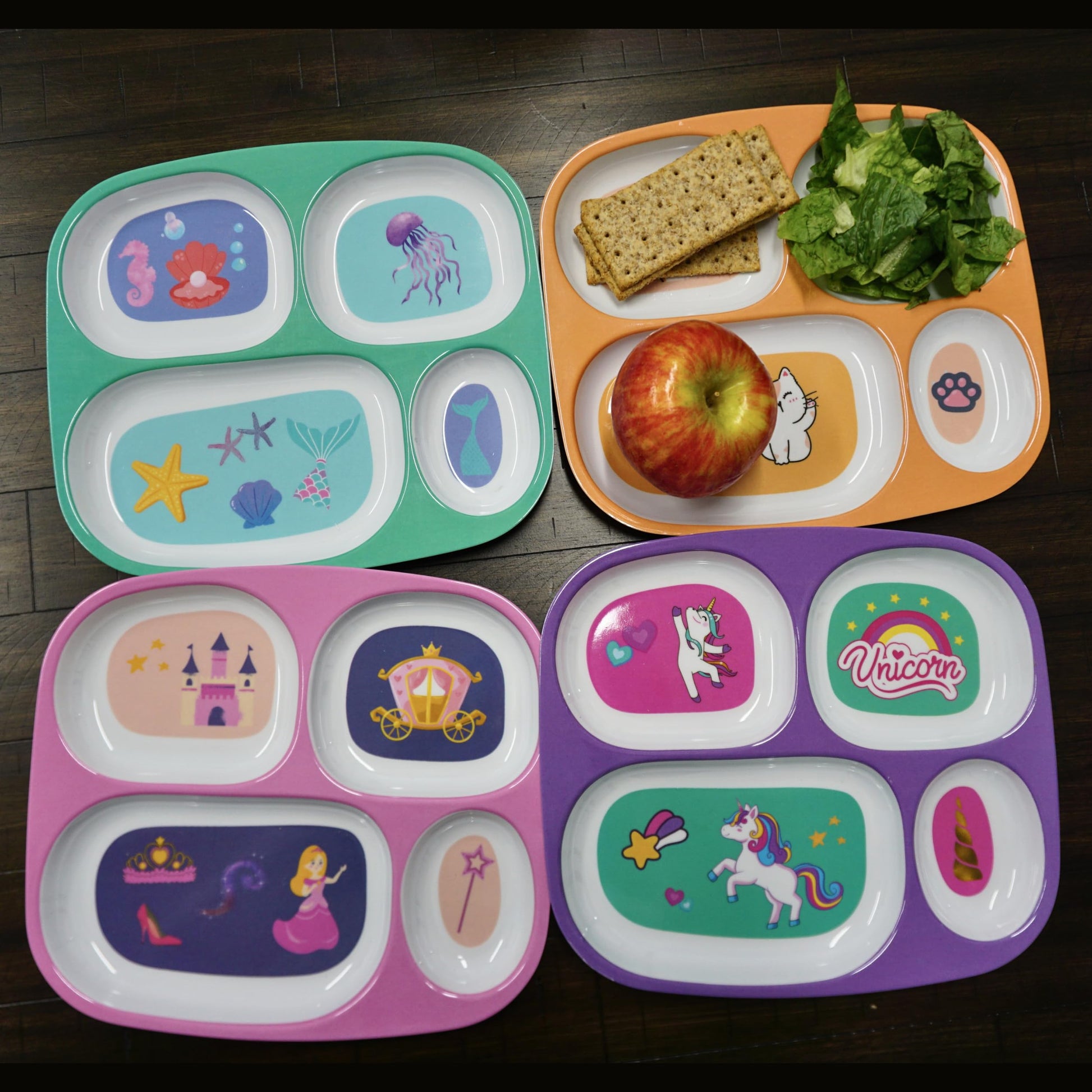 Plato de Cena de Melamina 4E's Novelty Princesa Unicornio Vida Marina Gato para Niños y Niñas