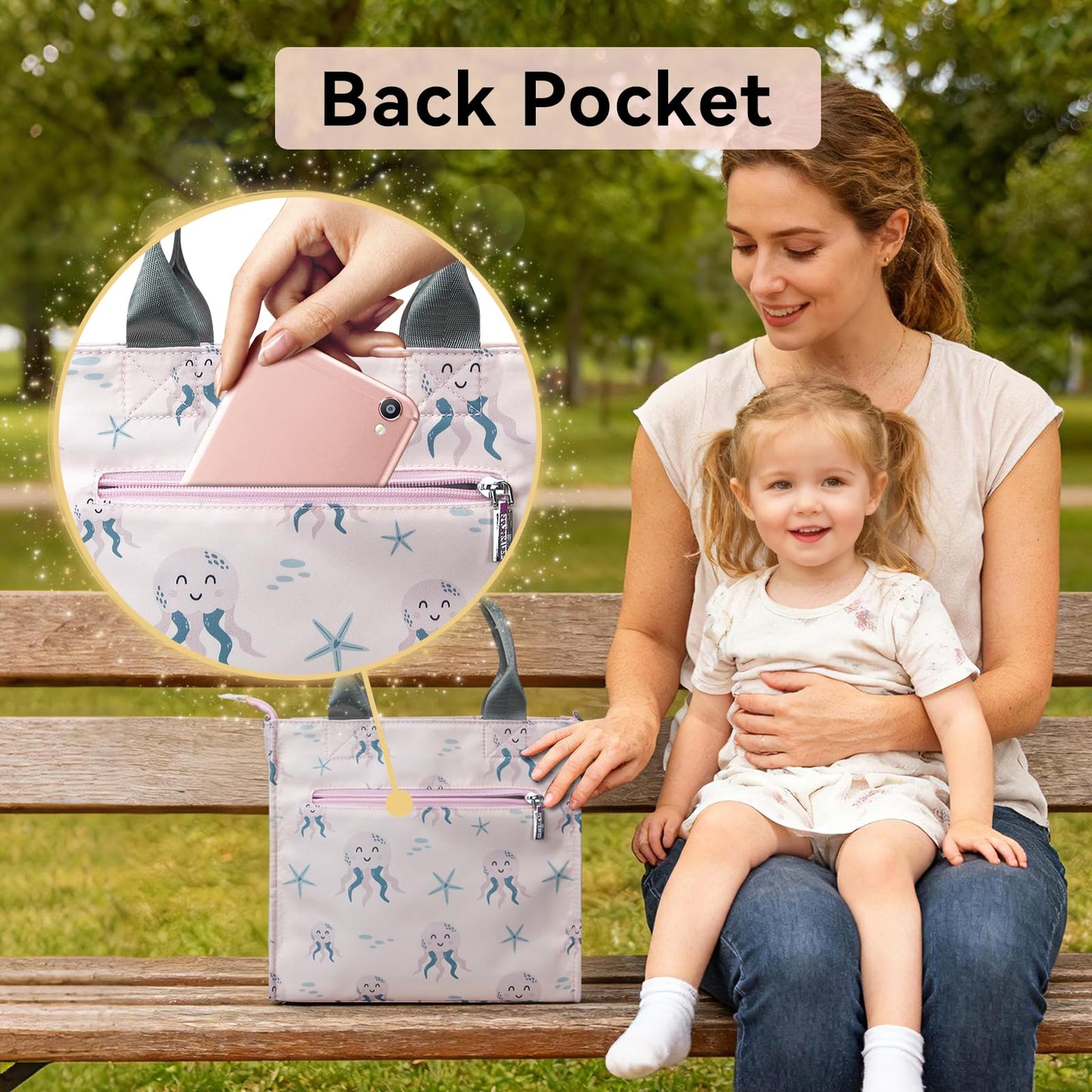 PHEBEN - Bolsa de pañales pequeña impermeable, de viaje, mini bolsa de pañales multifunción para bebé (pulpo rosa)