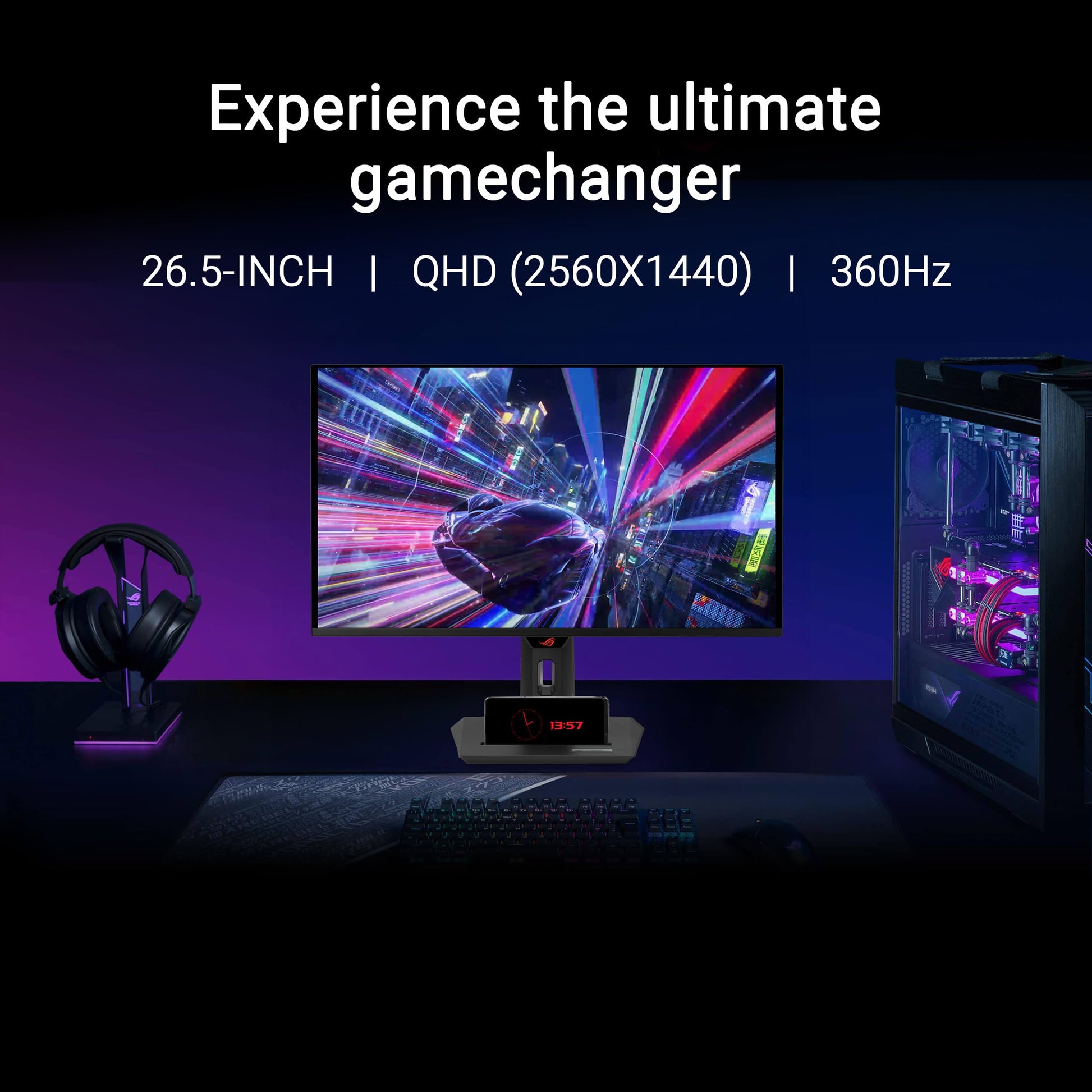 ASUS ROG Strix Monitor para Juegos QD-OLED de 26.5" 1440P (XG27ACDNG) -QHD (2560 x 1440), 360Hz, 0.03ms, disipador térmico Personalizado, OLED Care+, Compatible con G-Sync, 99% DCI-P3, DisplayWidget