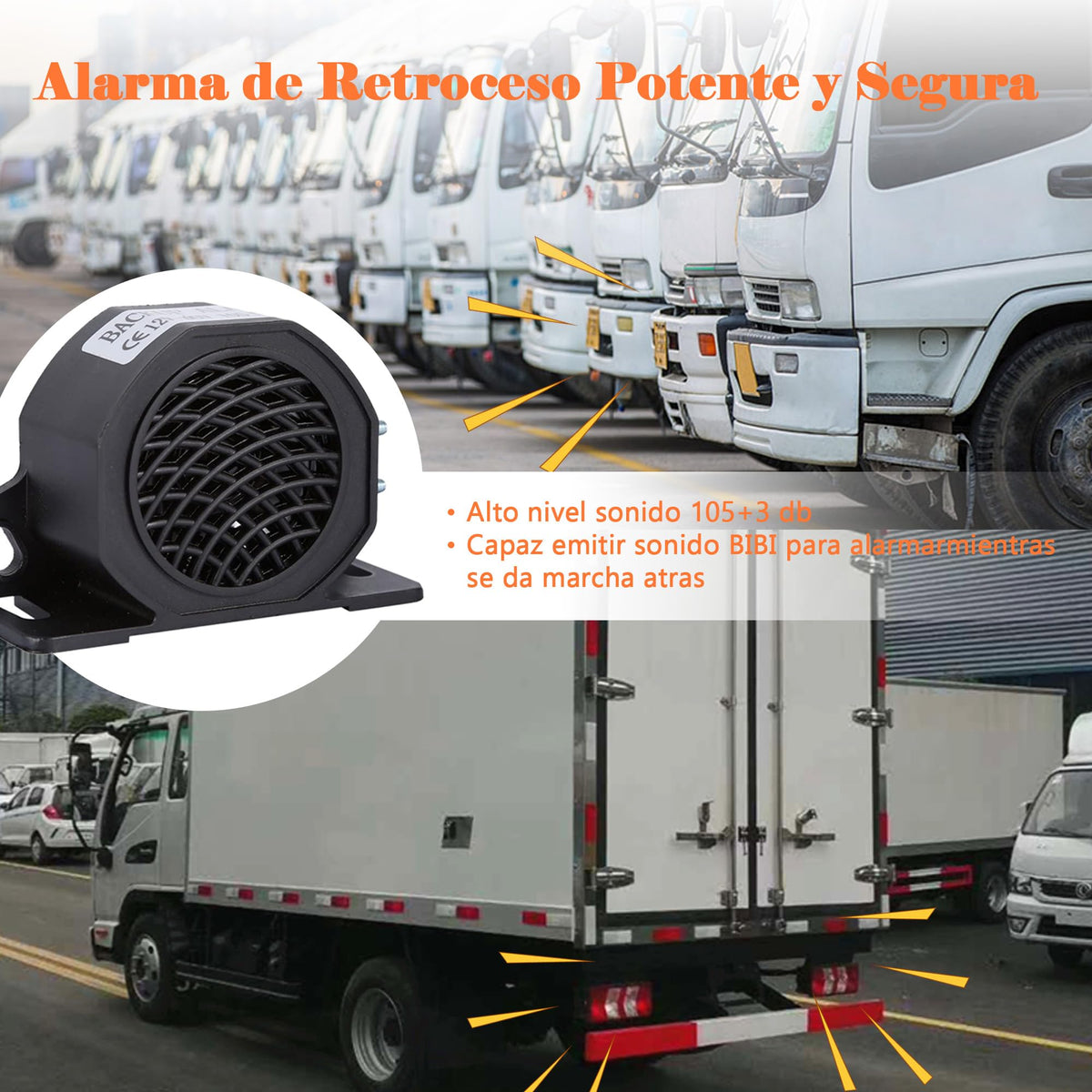 Alarma de Reversa COUWELL Negra Universal Impermeable para Camiones y Vehículos Pesados