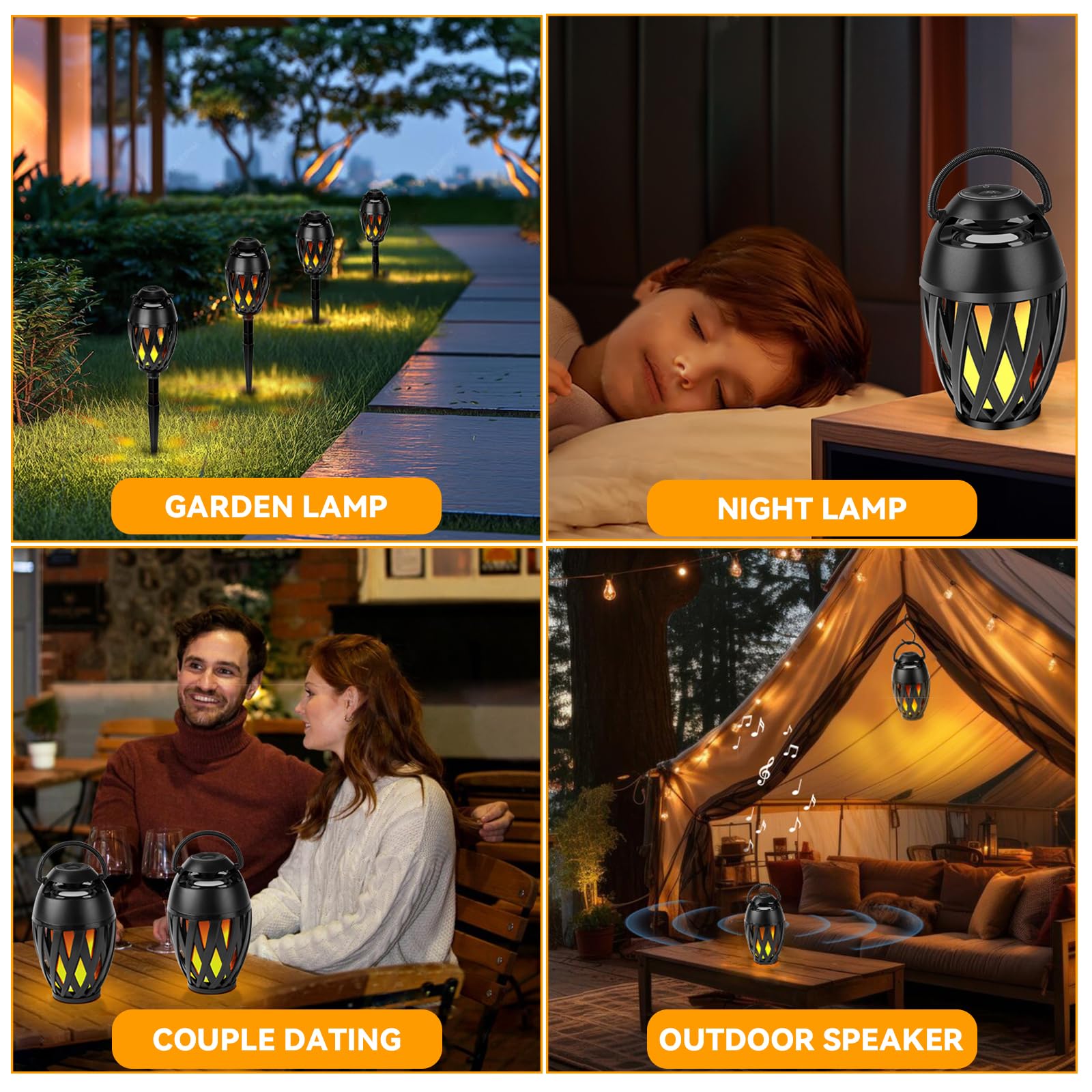 Altavoz Bluetooth para exteriores con efecto de llama parpadeante LED, regalo para hombres, sonido estéreo HD, IPX5, impermeable, portátil, antorcha Tiki, decoración para fiestas, patio, jardín con