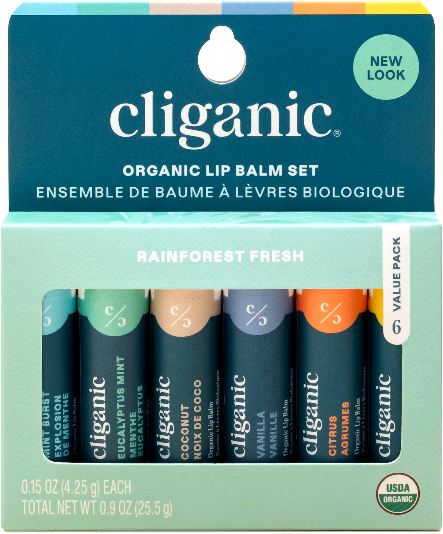 Cliganic Organic Lip Balm Set, 6 pcs - Natural Moisturizer for Cracked and Dry Lips - USDA Organic and Hypoallergenic Lip Balm Pack for Lip Care - Lip Balm for Men and Women - 6 Flavors