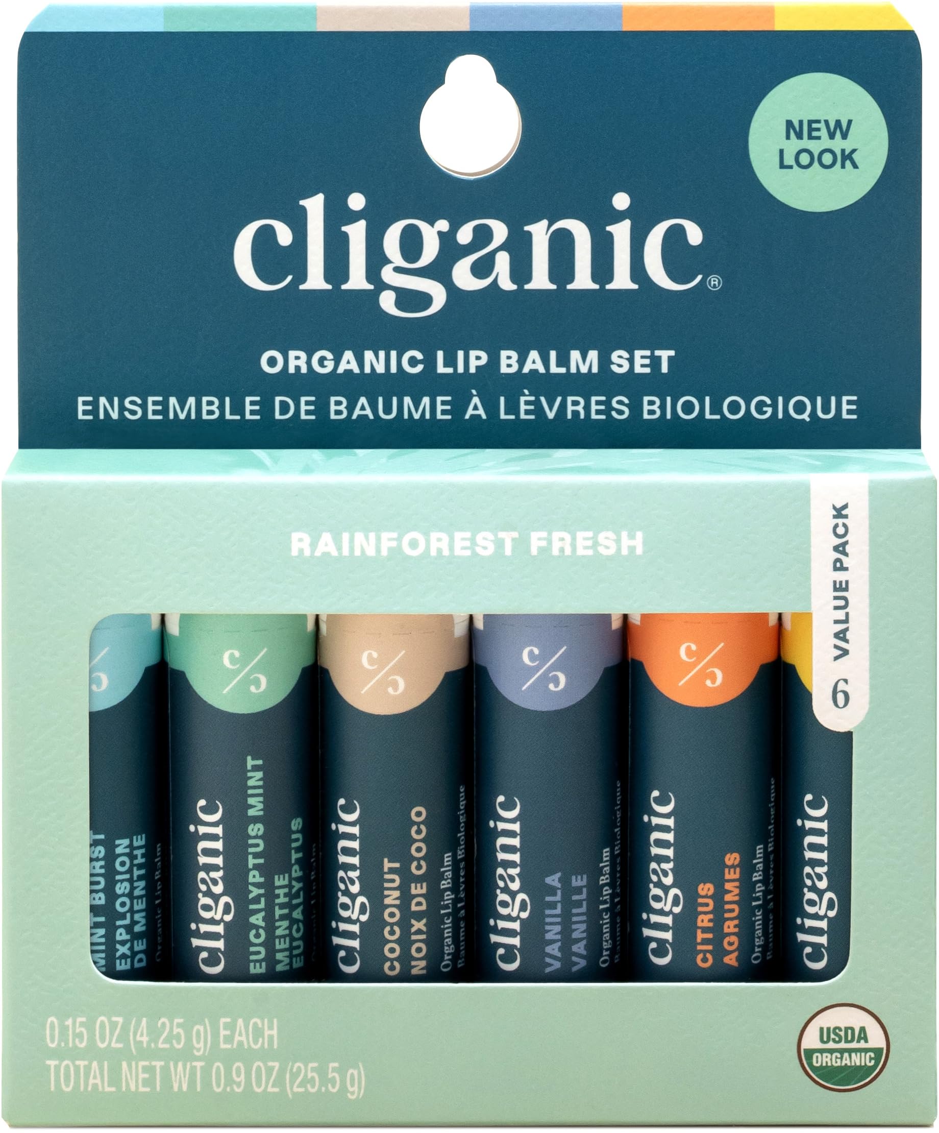 Cliganic Organic Lip Balm Set, 6 pcs - Natural Moisturizer for Cracked and Dry Lips - USDA Organic and Hypoallergenic Lip Balm Pack for Lip Care - Lip Balm for Men and Women - 6 Flavors