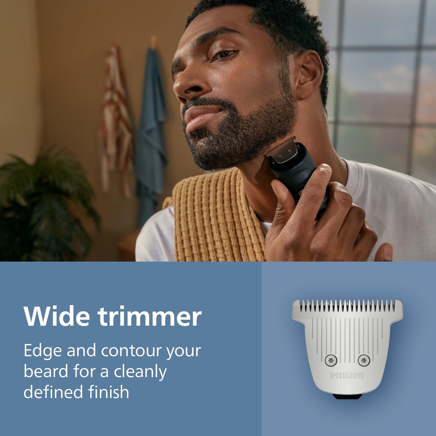 Norelco Philips Cortadora de barba serie 7000, recortadora 100% impermeable para hombres, 40 ajustes de longitud de cabello bloqueado, adaptabilidad de potencia BeardSense, detalle y cabezales