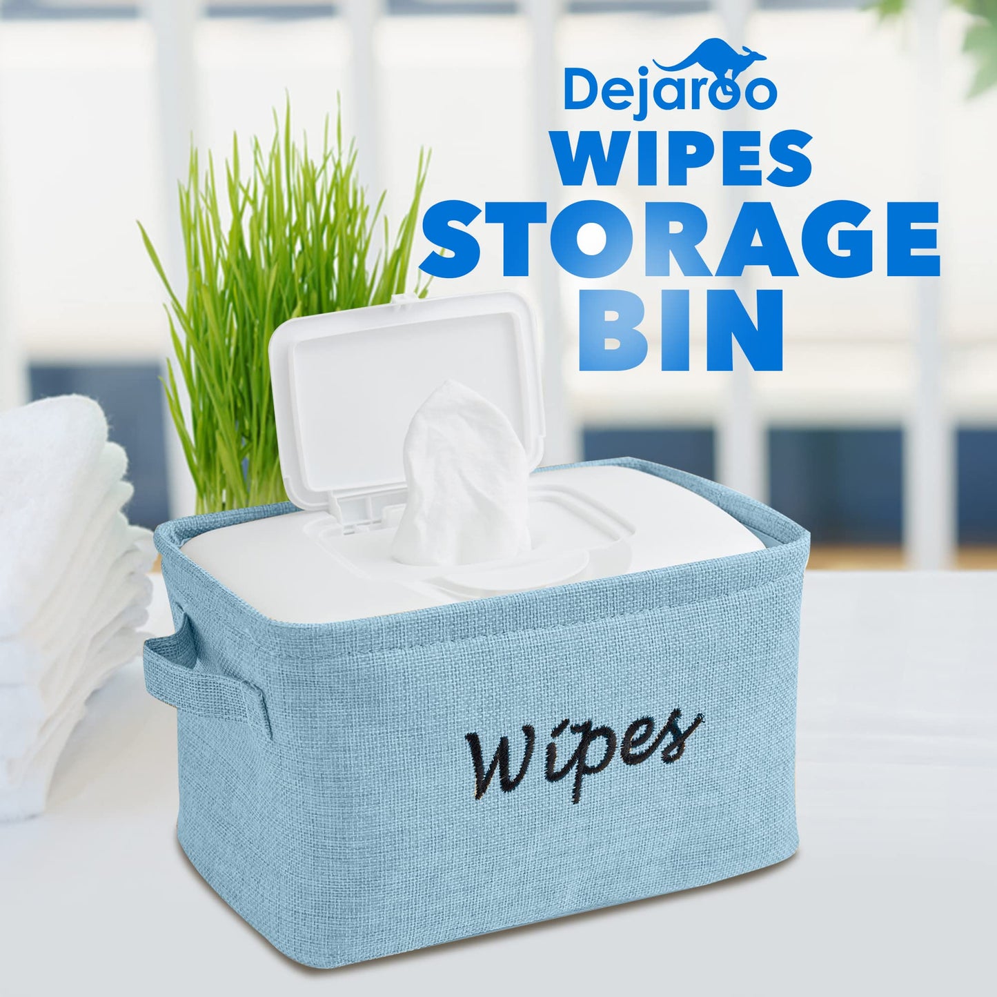 Dejaroo - Cestas para organizar toallitas y artículos esenciales para recién nacidos, organizador de pañales y toallitas, regalos bordados para baby shower, cesta de lino con asa, 9 x 6 x 5.5 pulgadas, azul
