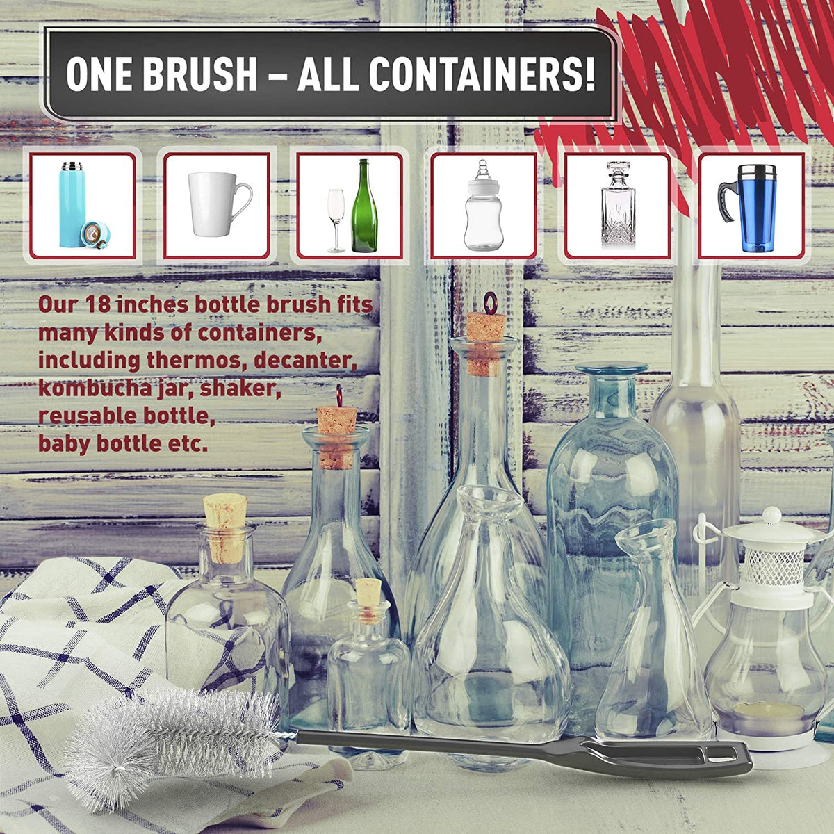 cepillo para polvo limpiador de botellas completo de 16 pulgadas de largo para bebé, botellas de cerveza o vino, copas de vino, tazas de viaje, cepillo para polvo de botella Konex (paquete de 3)