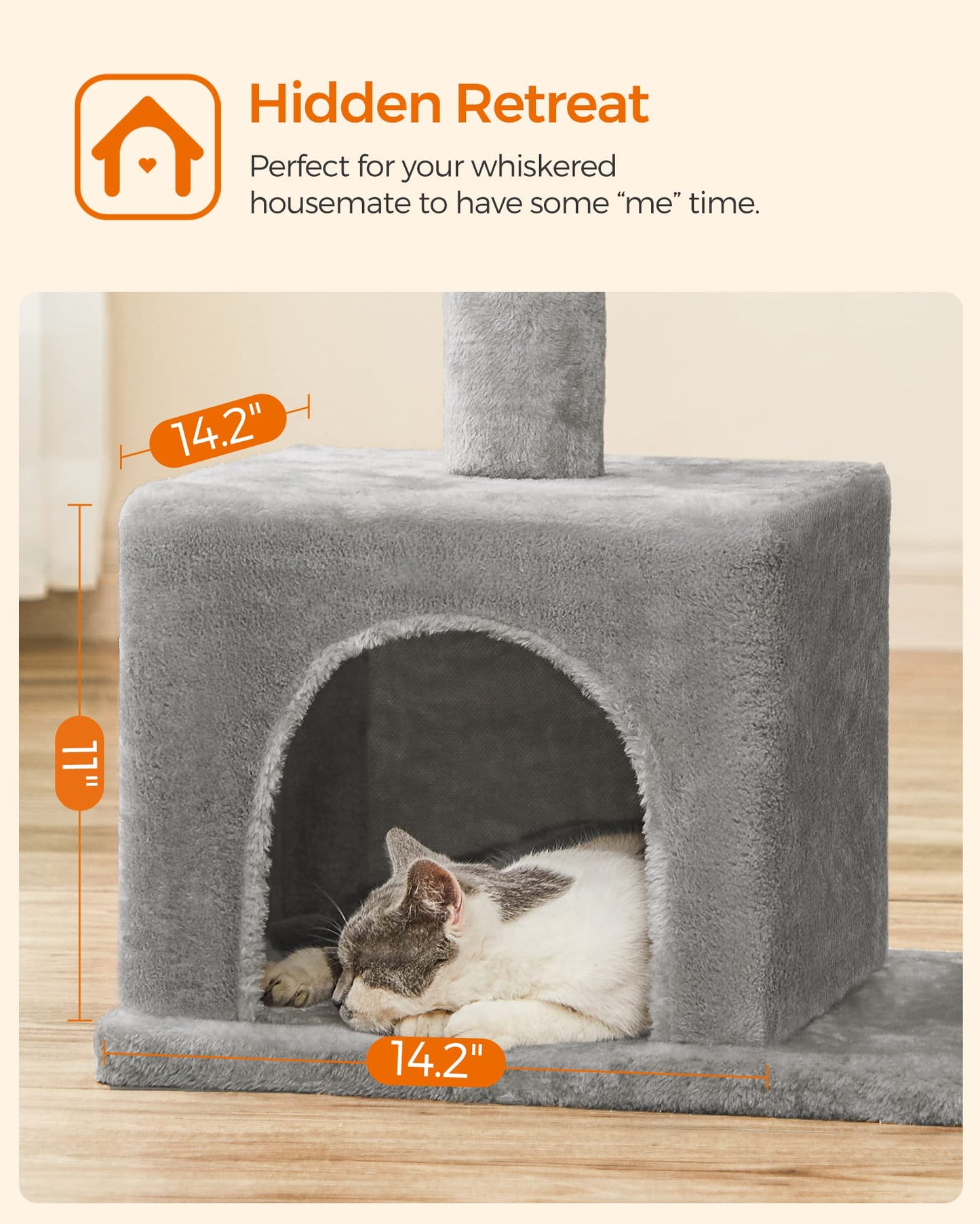 SONGMICS Cat Tree with Sisal-Covered Scratching Posts and 2 Plush Condos Cat Furniture for Kittens Light Gray UPCT61W