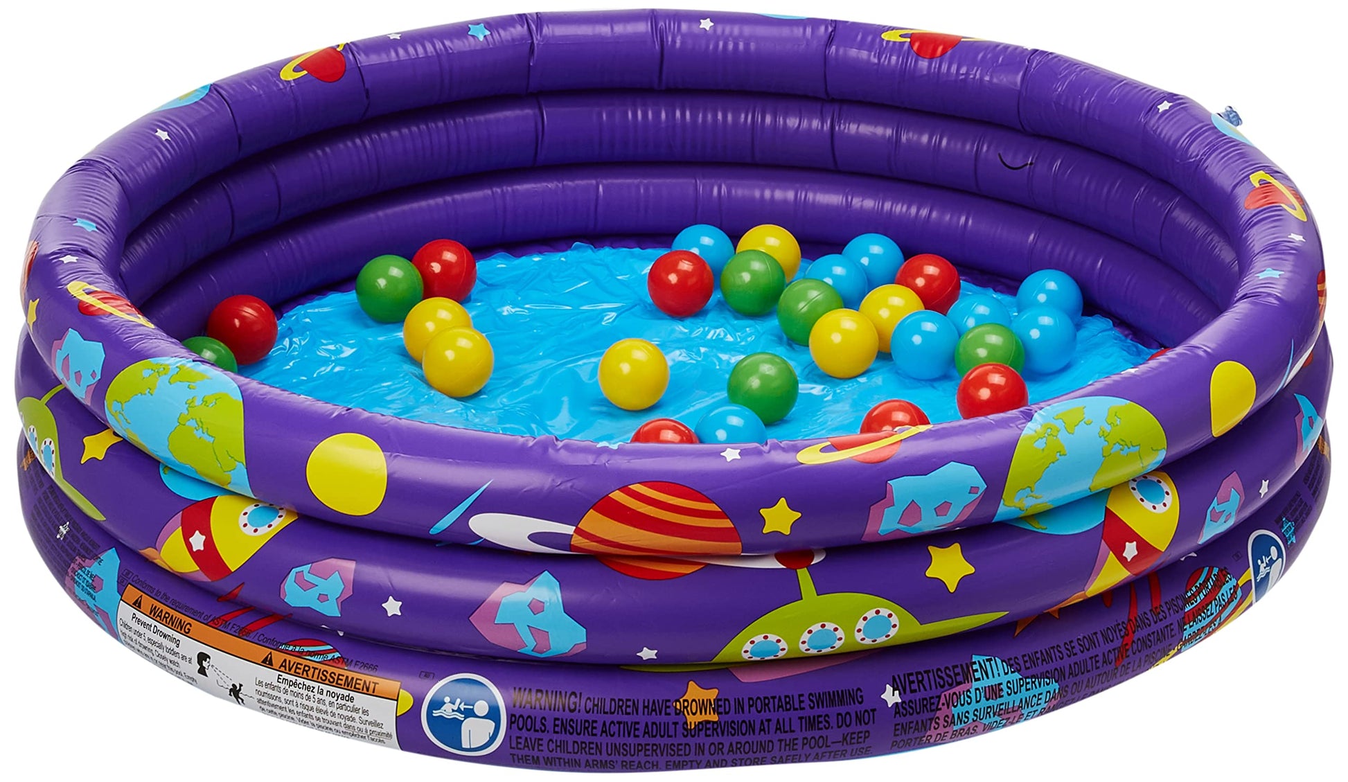 Bestway 52466 Alberca Inflable Redonda 1.02x.25cm 3 Anillos Morada con Pelotas Clave, Multicolor