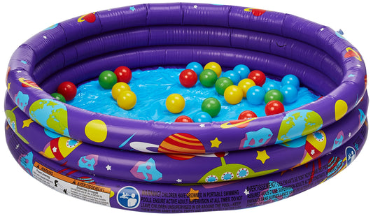 Bestway 52466 Alberca Inflable Redonda 1.02x.25cm 3 Anillos Morada con Pelotas Clave, Multicolor