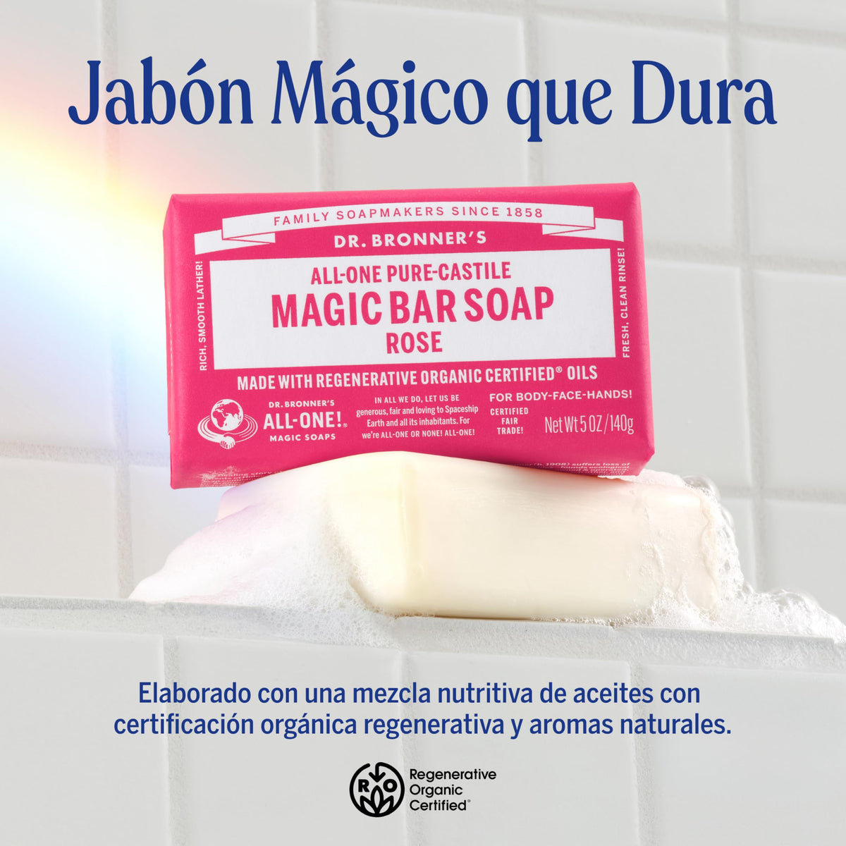 Dr. Bronner's | Jabón de castilla orgánico en barra, fórmula concentrada, fragancia floral y suavidad natural, con aceite esencial de Rosas, aroma Rosas (2 pack)