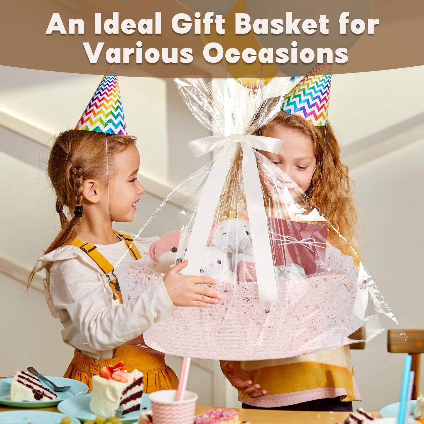 OIAHOMY Cesta de regalo grande con asa, cesta tejida de 17 x 12.6 x 7 pulgadas con bolsa de regalo, cinta, contenedores de almacenamiento de guardería vacía para llenar con toallas, bebé, organizador