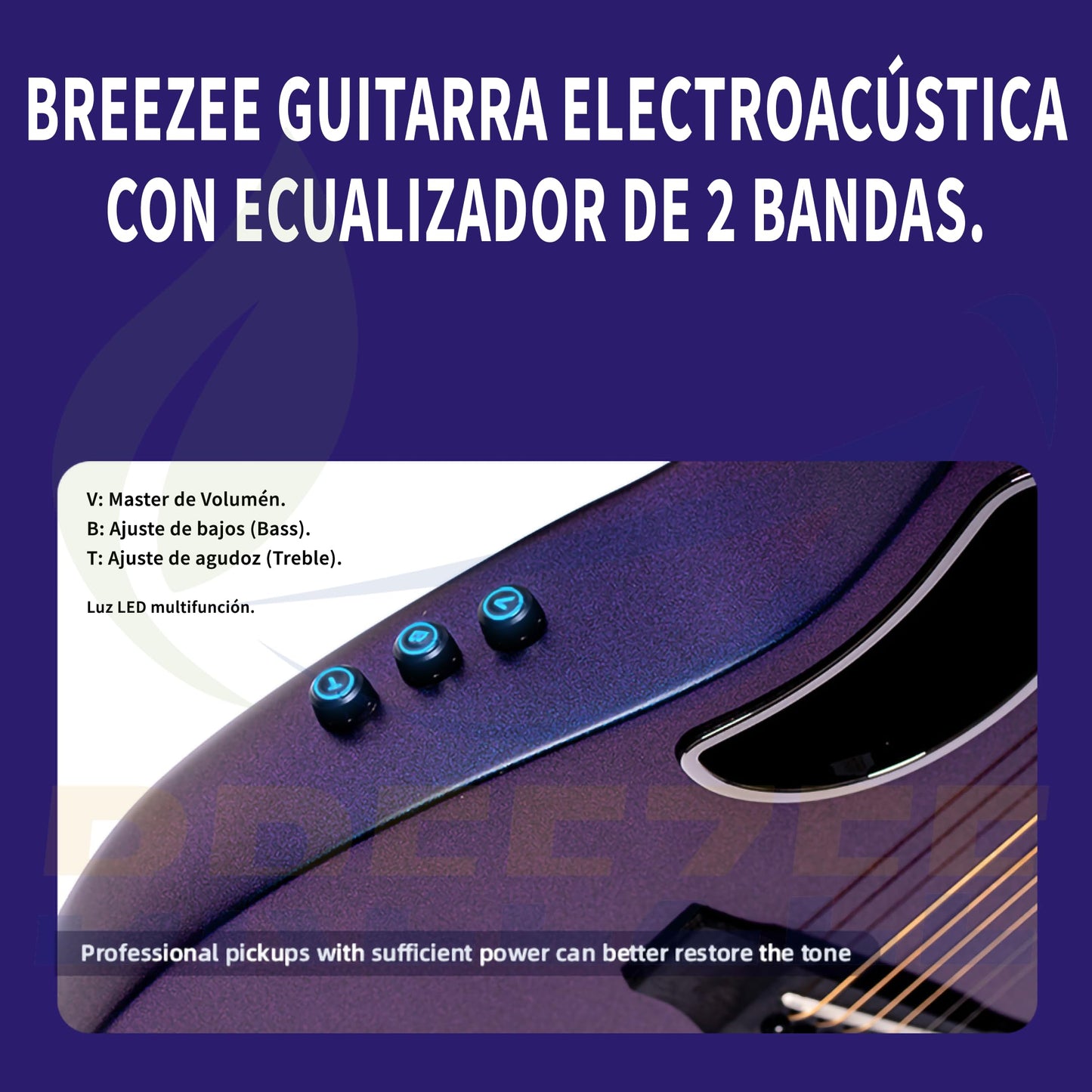 BREEZEE Guitarra ElectroAcústica Redonda de 41”, Incluye Accesorios, Diseñada sobre Fibra de Carbono y Abeto, Pastilla de 2 Bandas, Transmisión de Sonido Natural, Barnizado de Alto Brillo, Moderno