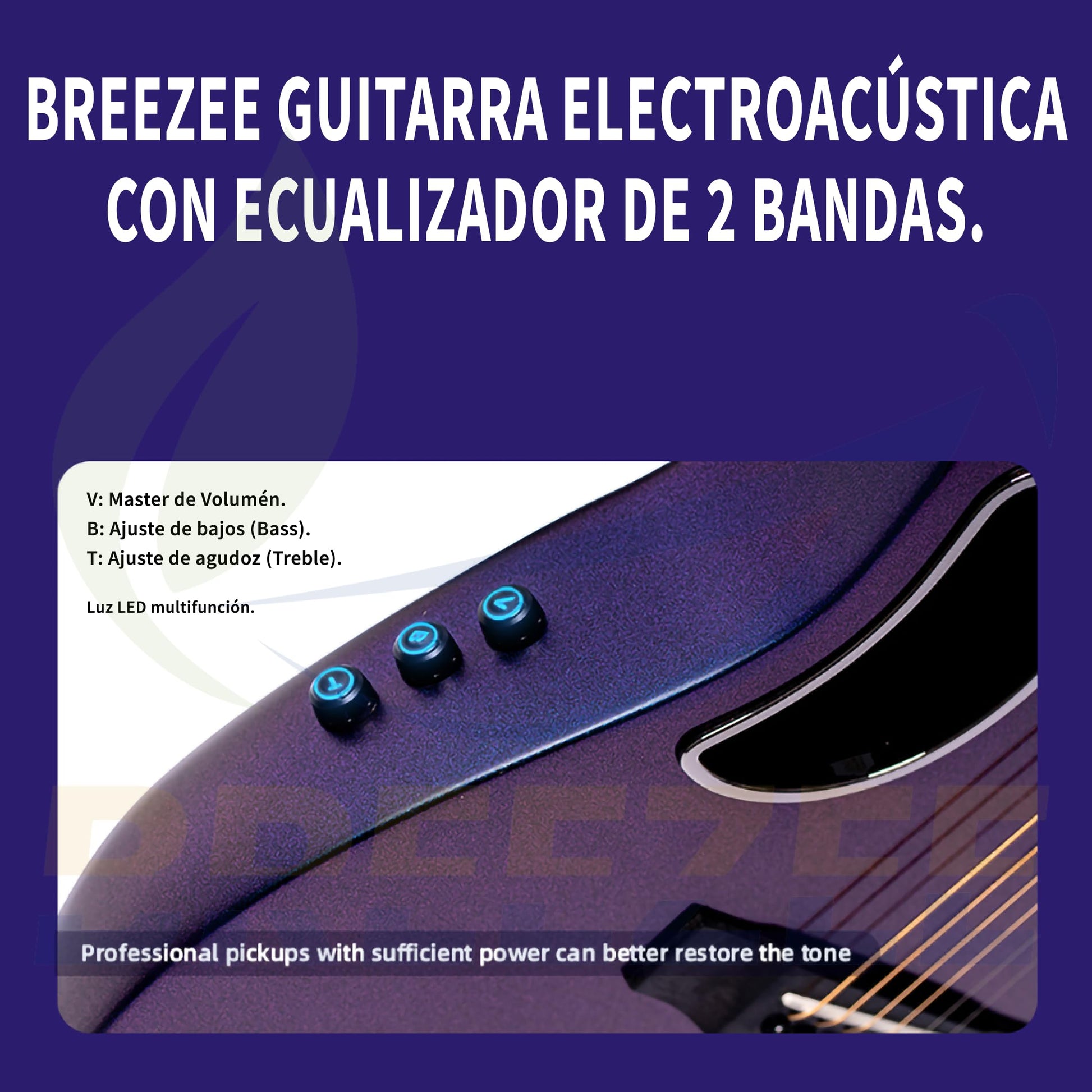 BREEZEE Guitarra ElectroAcústica Redonda de 41”, Incluye Accesorios, Diseñada sobre Fibra de Carbono y Abeto, Pastilla de 2 Bandas, Transmisión de Sonido Natural, Barnizado de Alto Brillo, Moderno