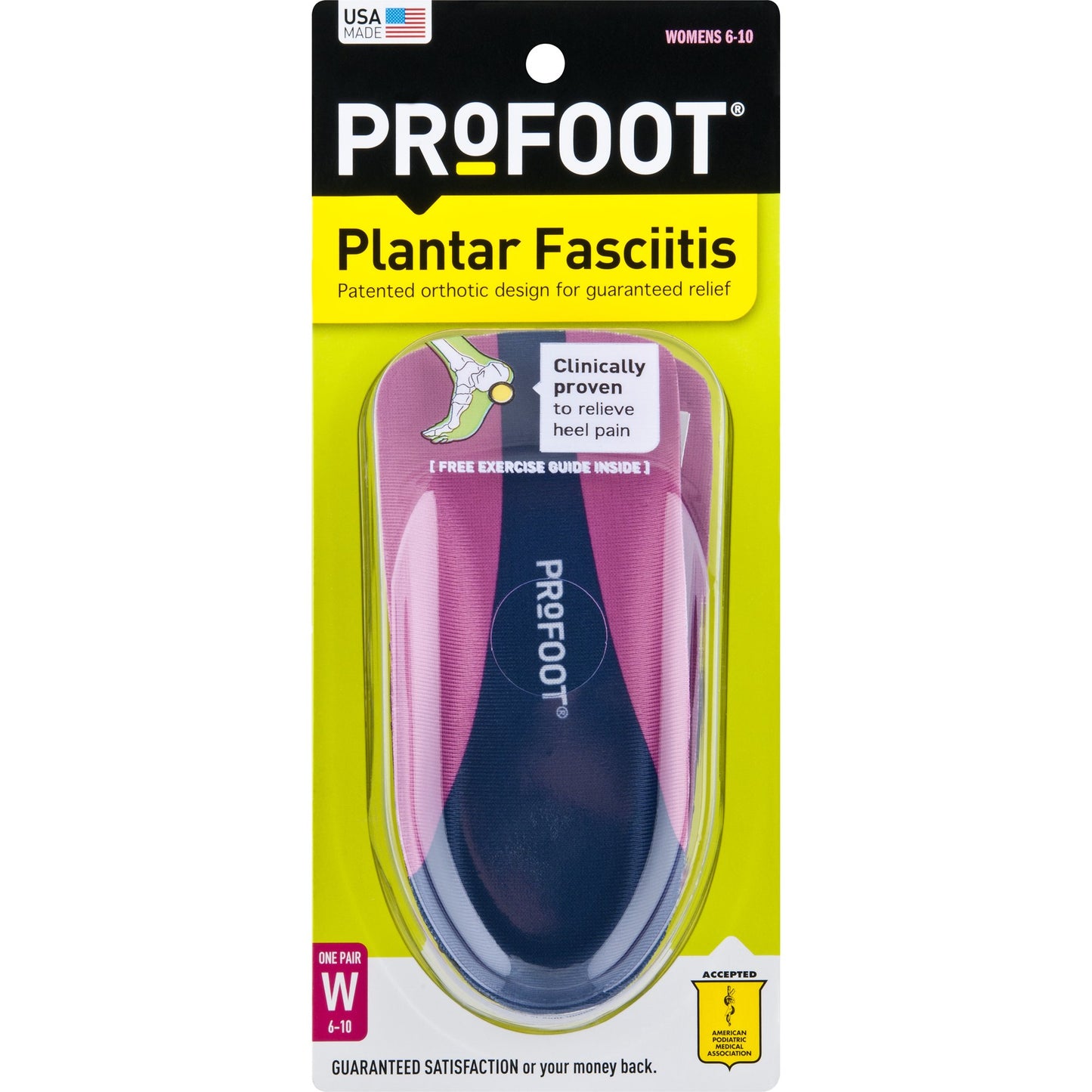 Plantilla PROFOOT Rosa Negro Asiento Profundo del Talón para Fascitis Plantar para Mujer