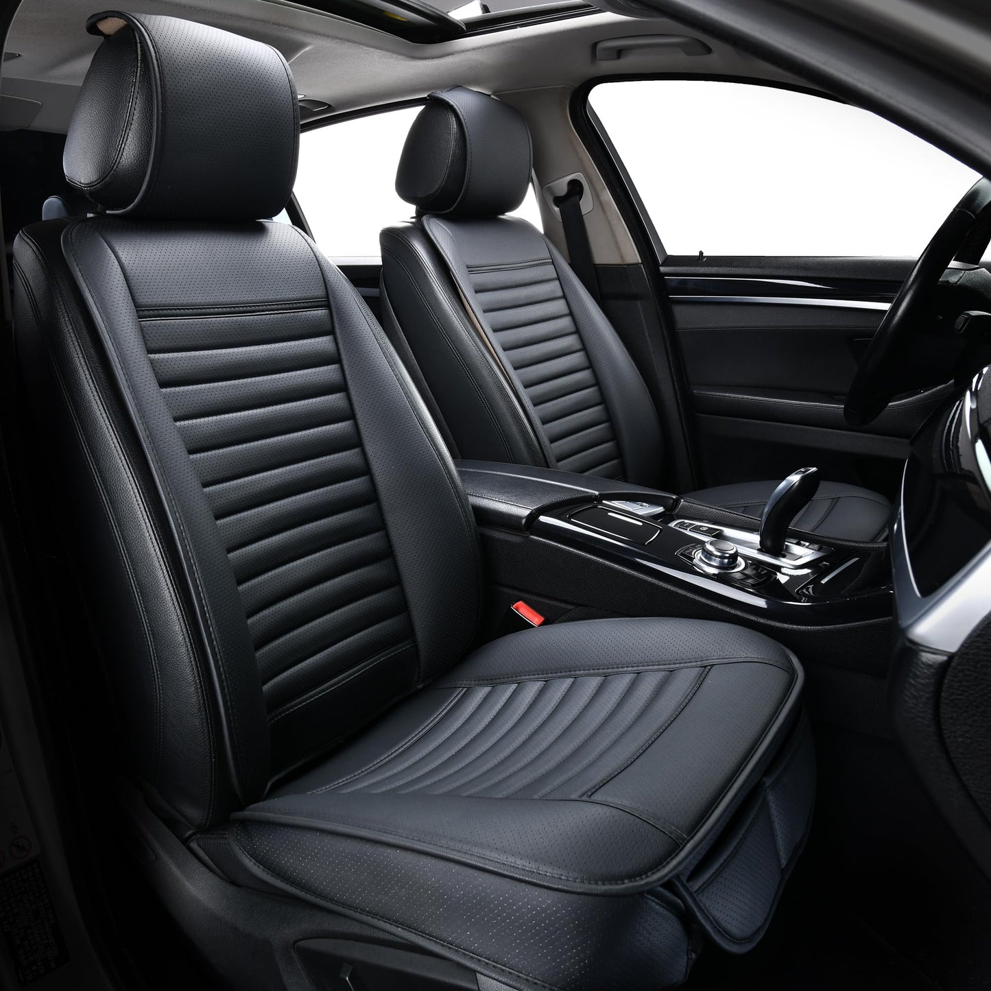 Sunny Color 2 Fundas de Asiento de Coche, Protectores de Lujo Universales Antideslizantes, Cubierta Delantera de Piel Sintética para Asiento del Conductor (Negro)