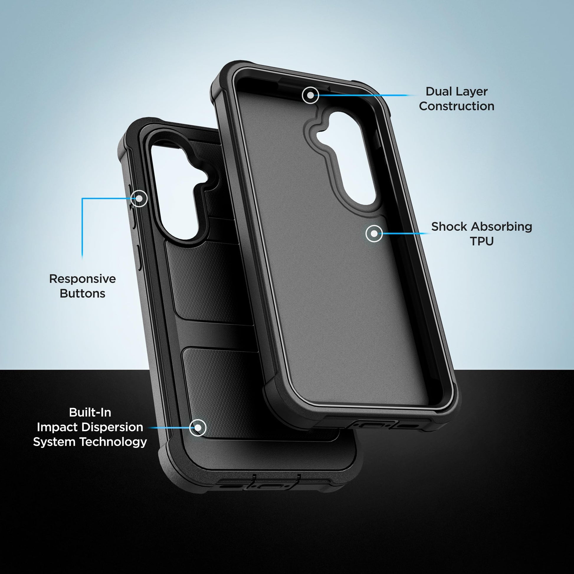 Funda Rígida Encased Negro Samsung Galaxy S24 FE Uso Rudo con Protector Pantalla de Vidrio Templado y Clip Cinturón Holster