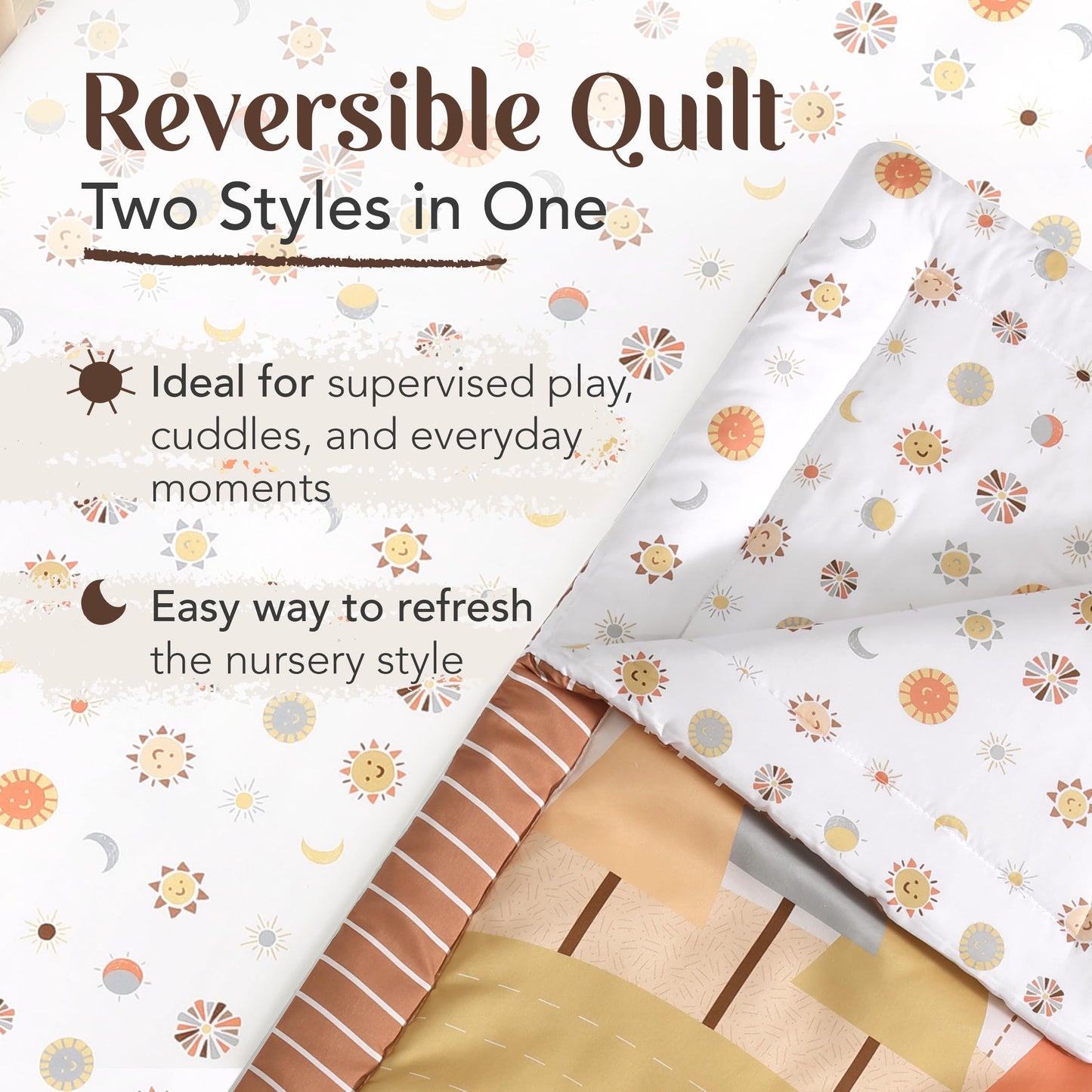 El juego de sábanas de 3 piezas para cuna de The Hōmistry para niños y niñas - Edredón reversible, sábana ajustada, falda de cuna - Juego de ropa de cuna de microfibra suave, transpirable y duradera