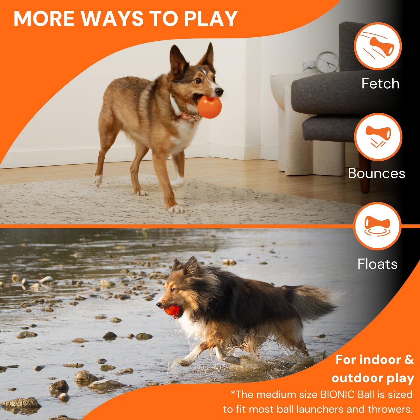 Bionic - Juguete de Bola para Perro, Mediano, Juguete Interactivo para Masticar Perros Que soporta los masticadores más Fuertes, para Perros de Entre 15 y 35 Libras (7-15 kg.)